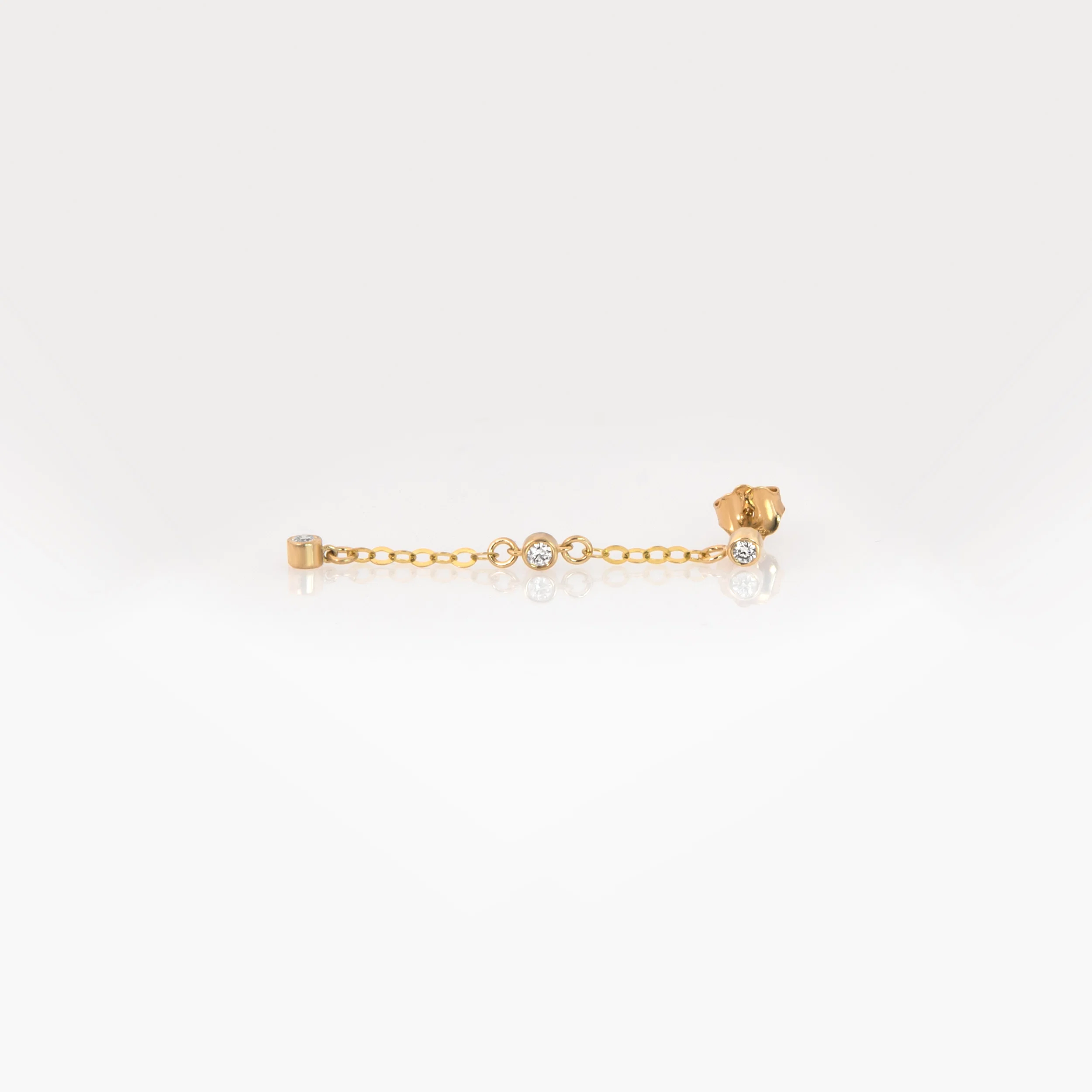 14K Solid Gold Diamond Chain Drop Earrings – 3 Lab-Grown Diamond Dangle Earrings