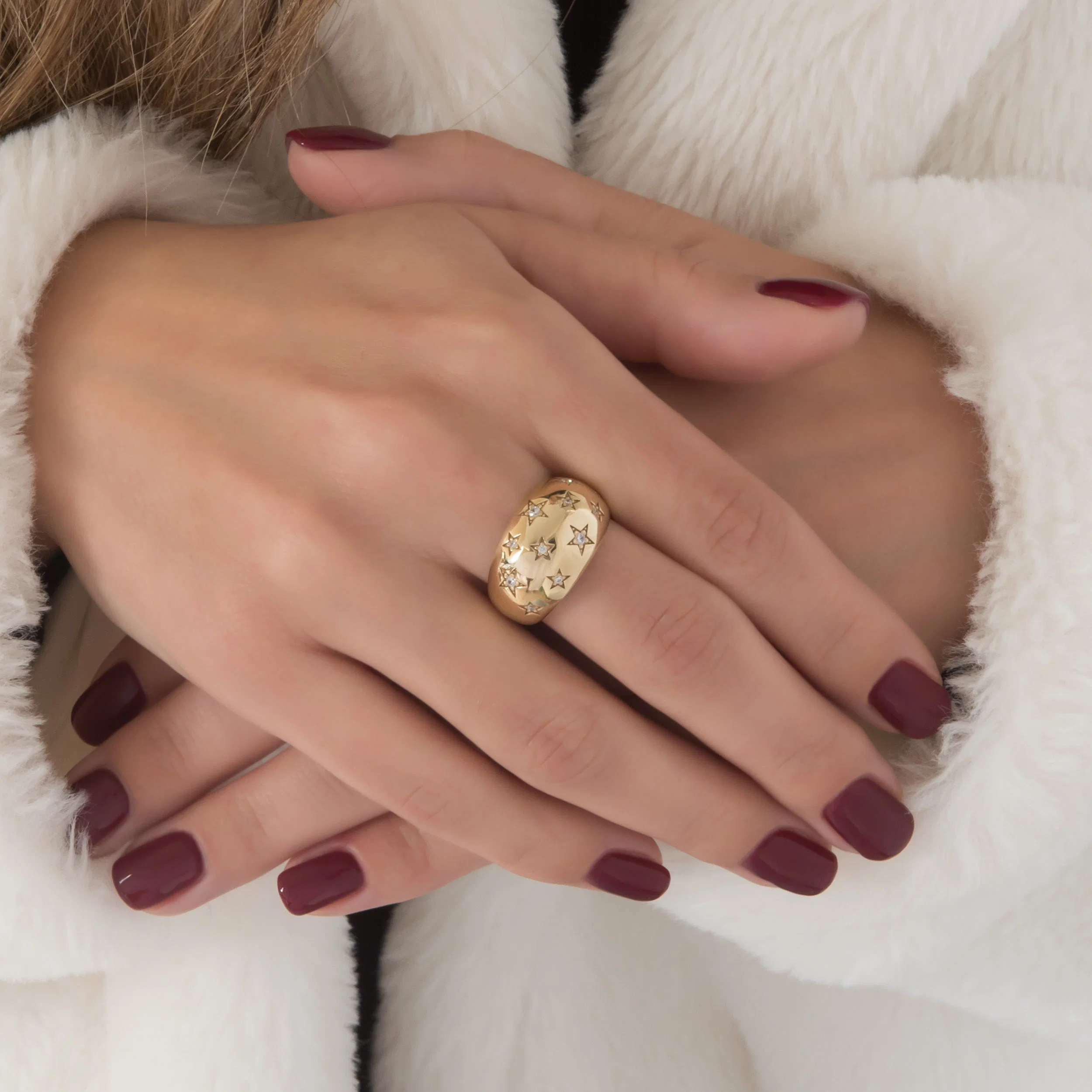 Wide Dome Starburst Ring with White CZ — additional product image 2 from AntEva Crafts