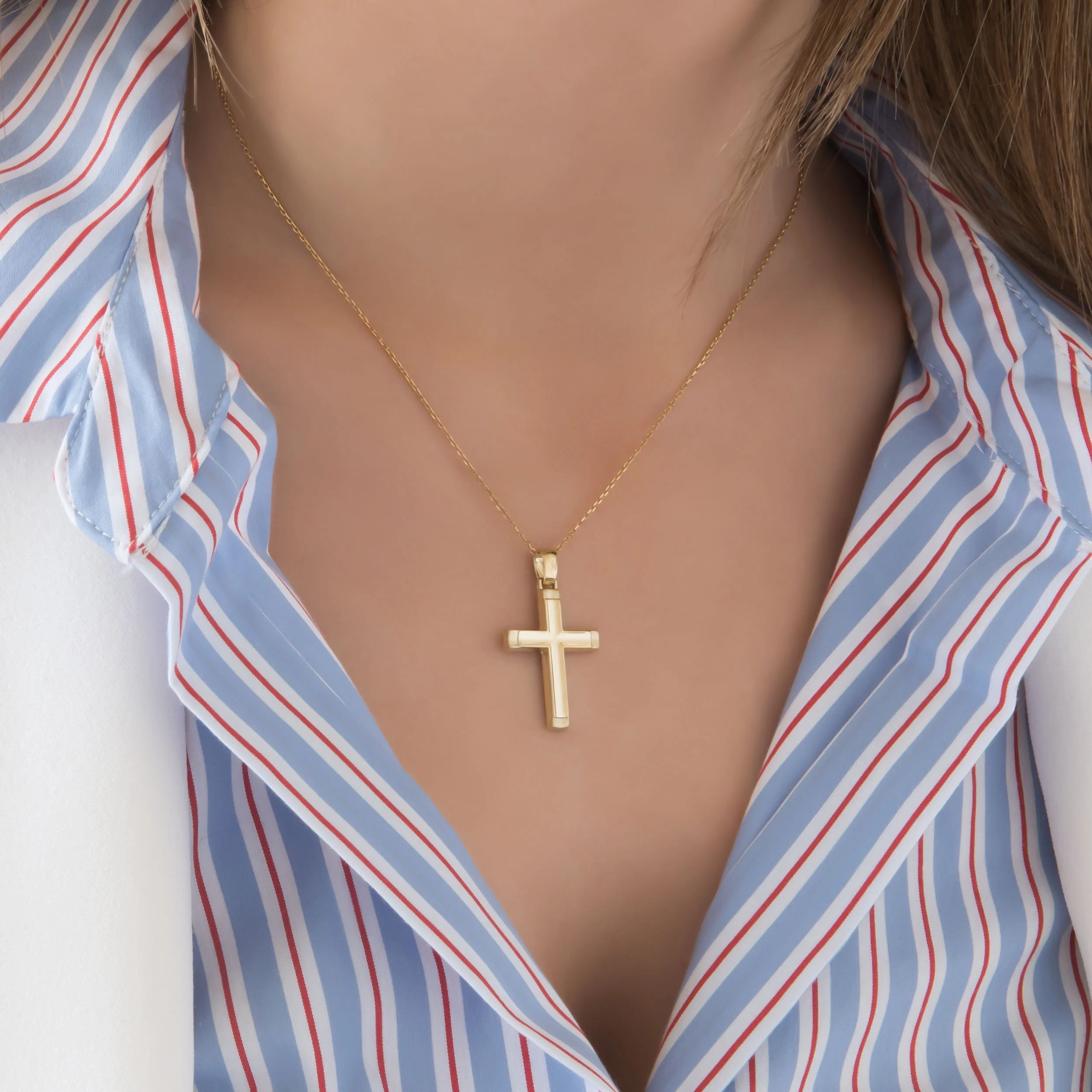 Yellow Gold 9K Double Sided Cross Pendant with Dual Finish & Baptism Engravin — additional product image 2 from AntEva Crafts