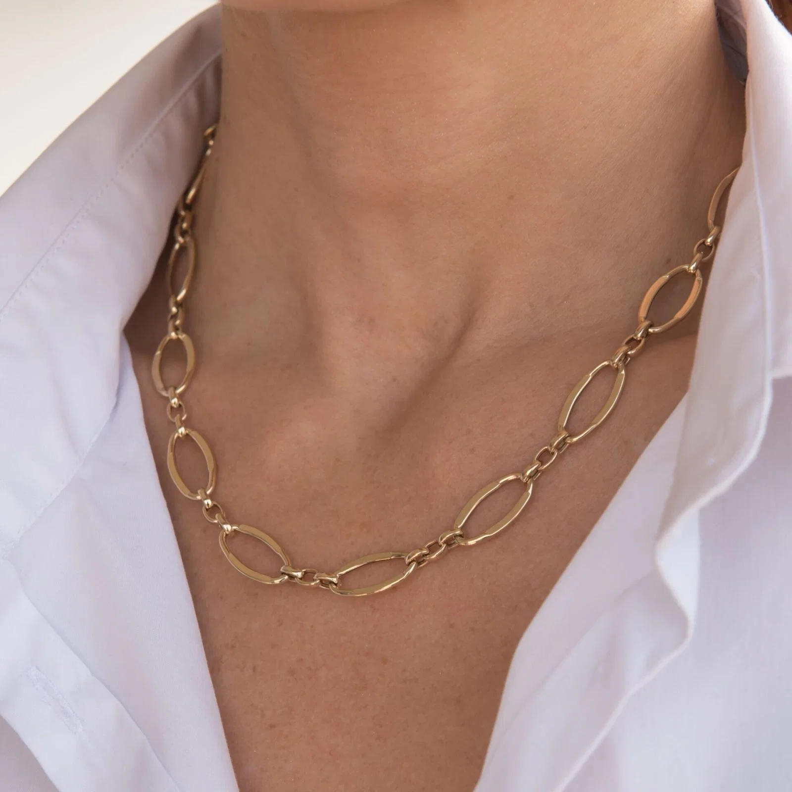Oval Link Elongated Necklace 14k — additional product image 6 from AntEva Crafts