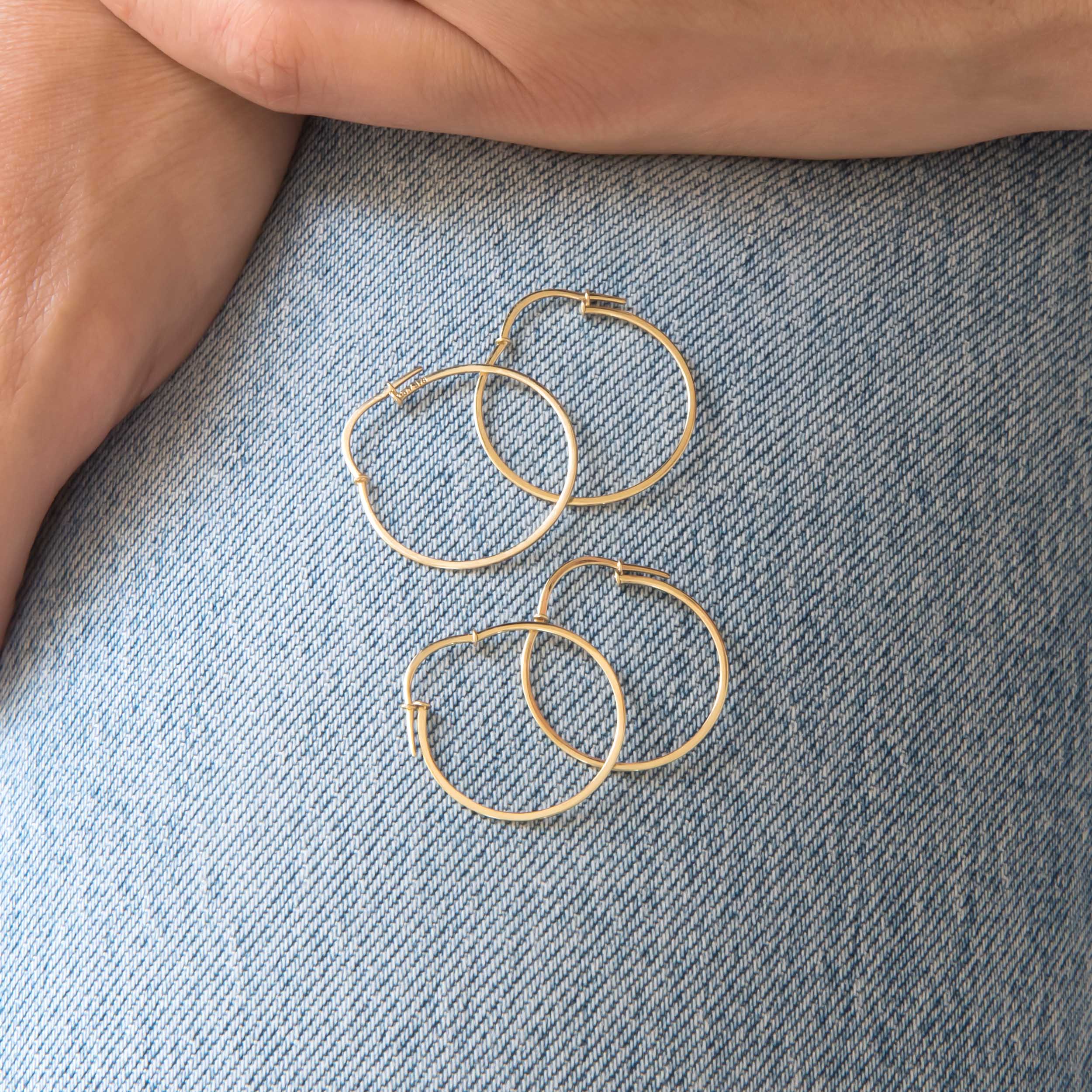 Solid Gold Hoop Earrings – Classic Minimalist Everyday Hoops — additional product image 3 from AntEva Crafts