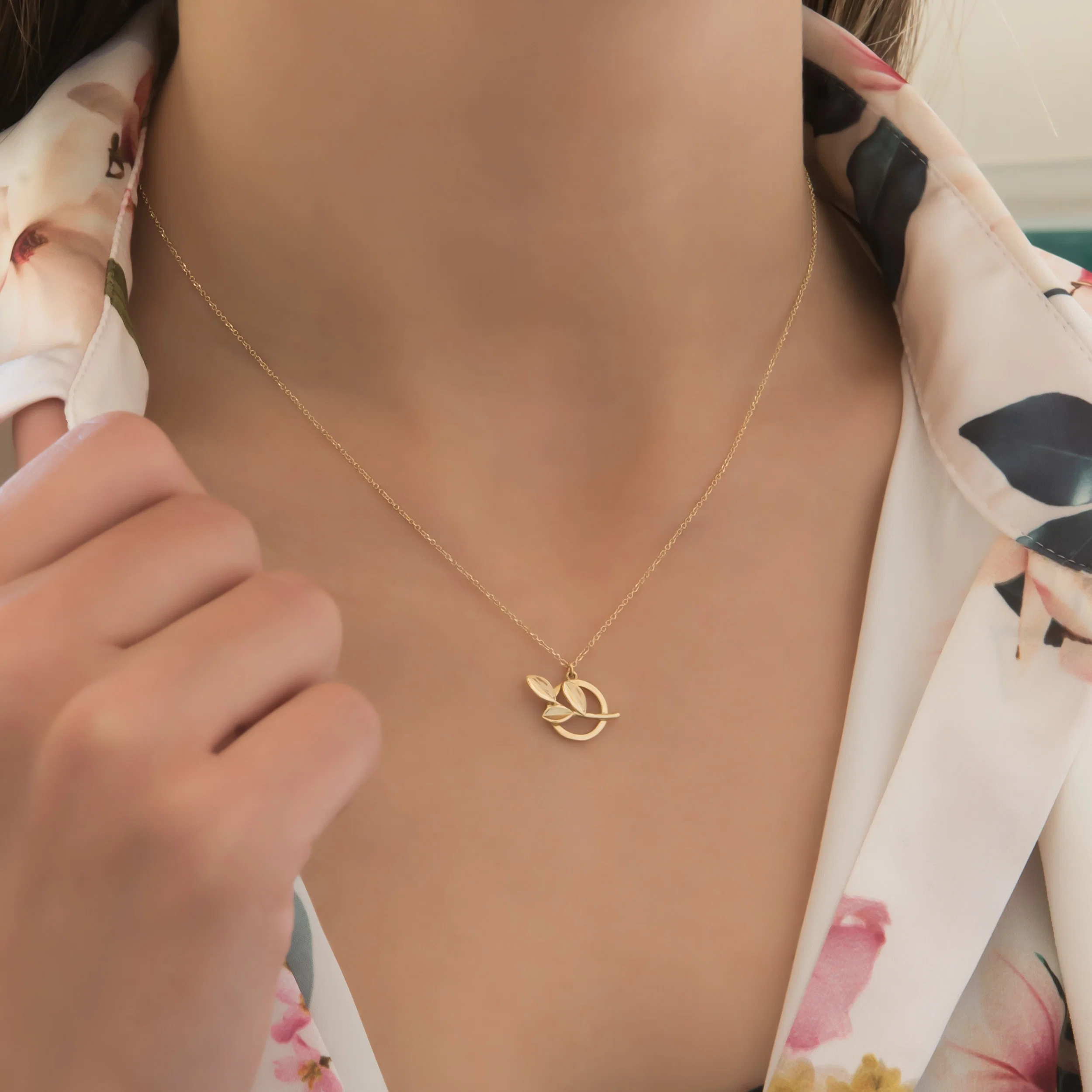 Olive Branch Circle Charm Necklace — additional product image 2 from AntEva Crafts
