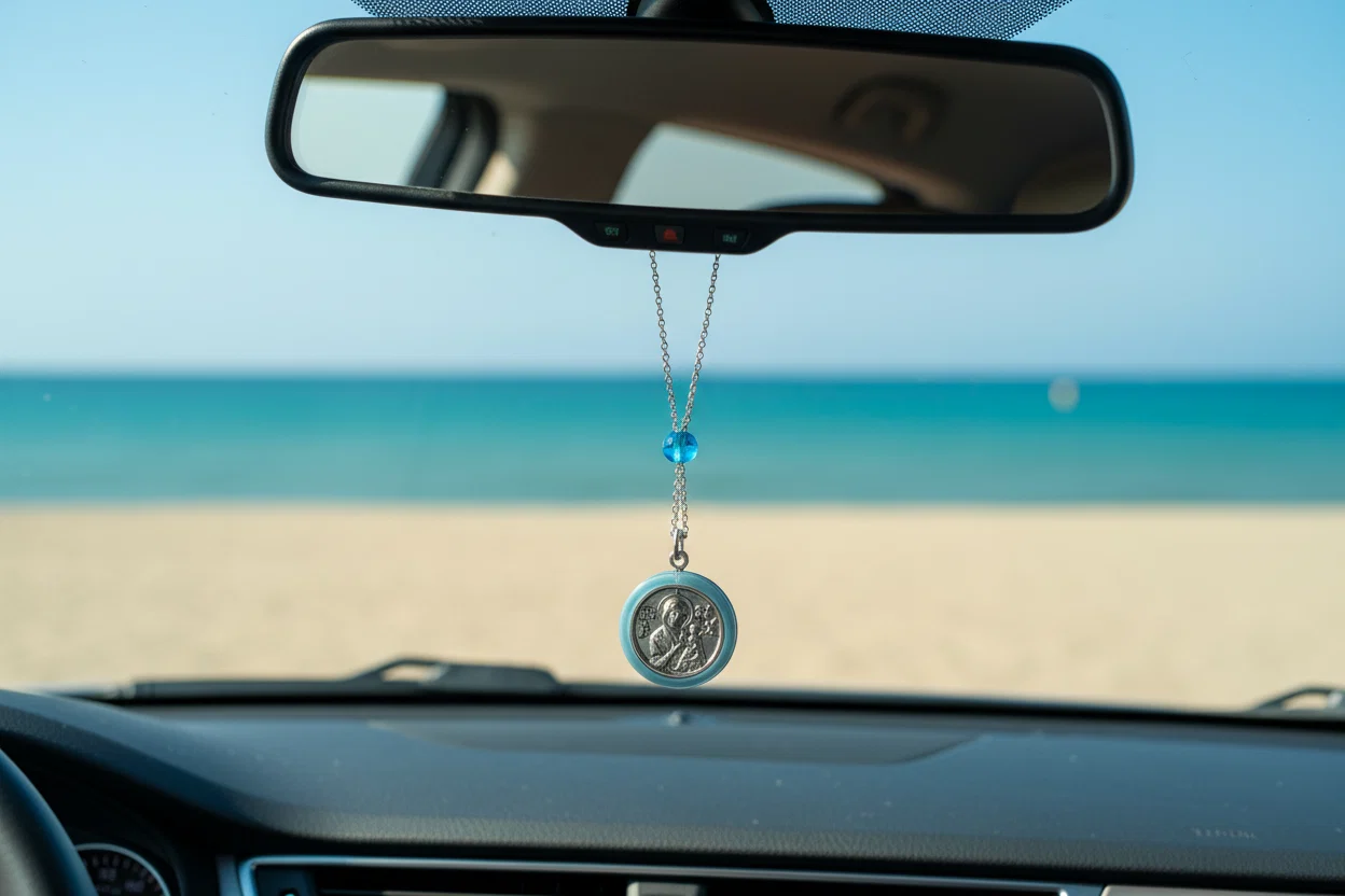 Blue Saint Christopher Rearview Car Charm — additional product image 3 from AntEva Crafts