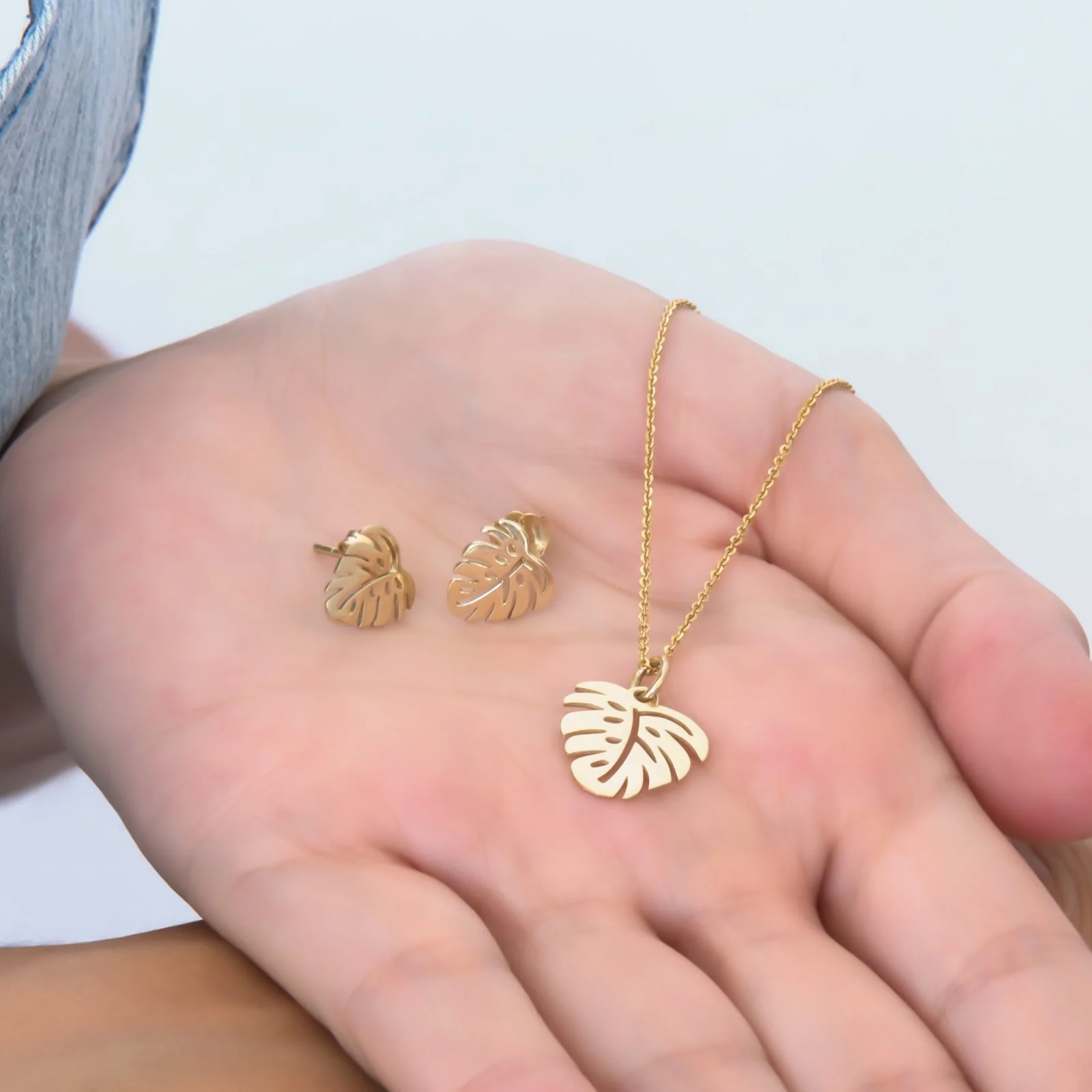Monstera Leaf Stud Earrings — additional product image 4 from AntEva Crafts