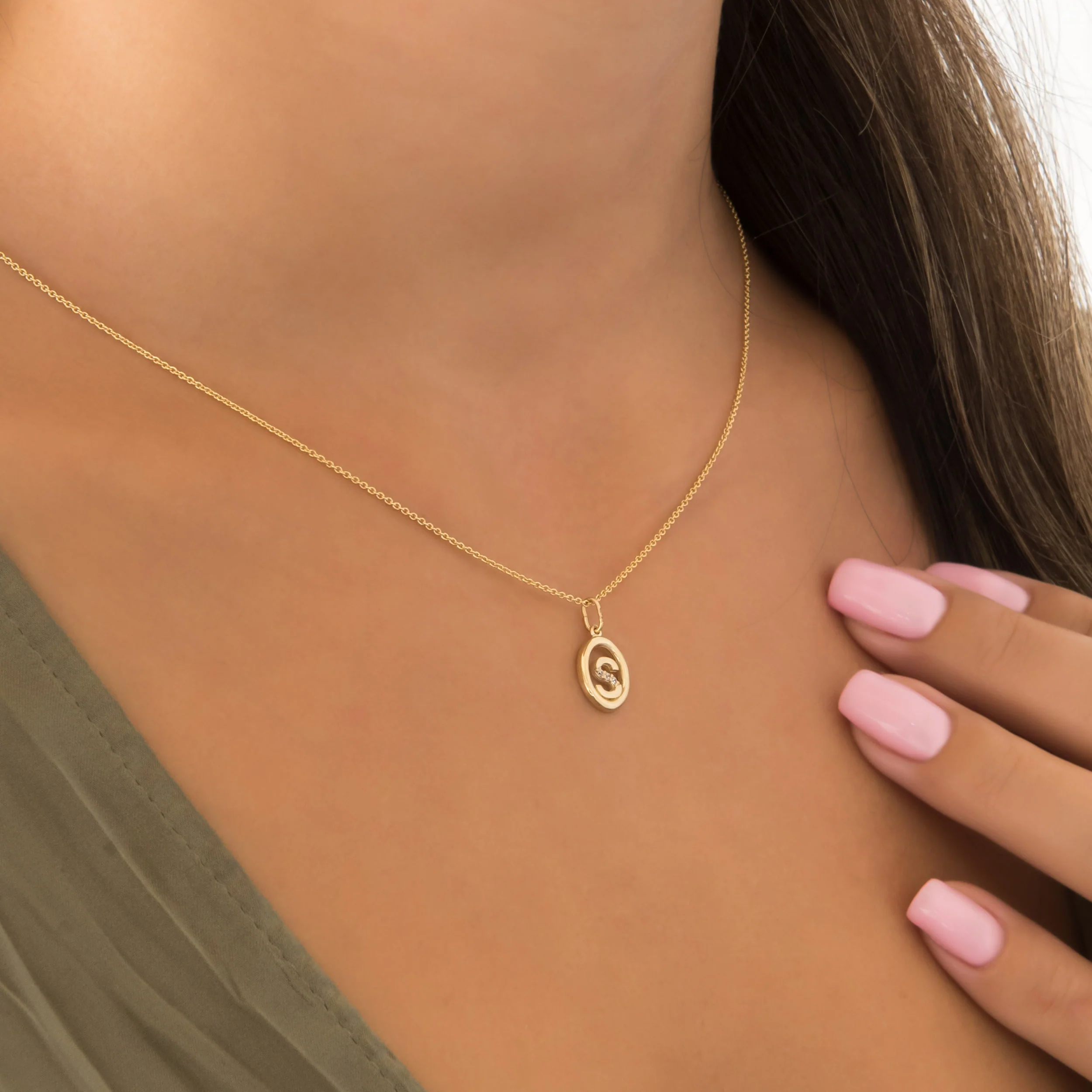 Personalized Oval Monogram Charm Necklace — additional product image 2 from AntEva Crafts