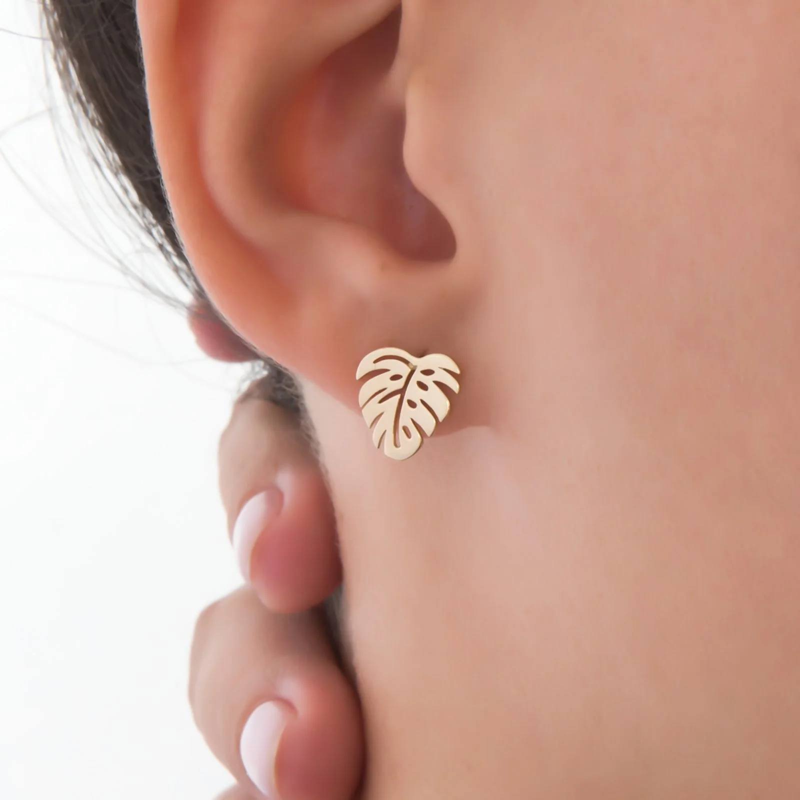 Monstera Leaf Stud Earrings — additional product image 2 from AntEva Crafts