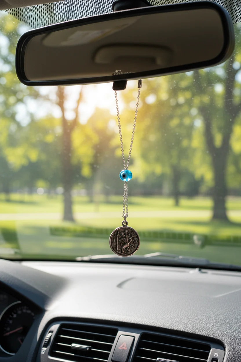 Round Holy Mary Rearview Car Mirror Charm — additional product image 3 from AntEva Crafts