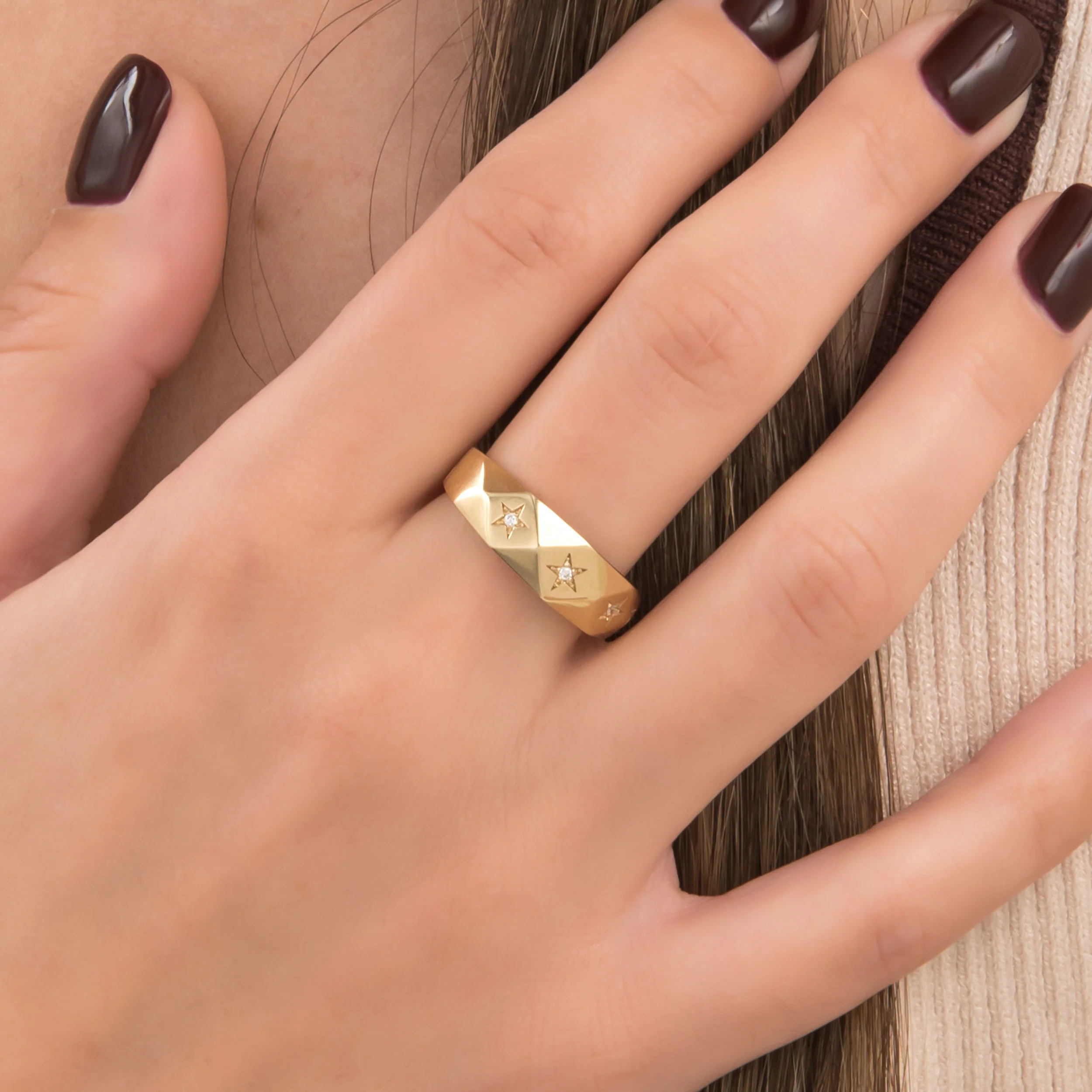 Diamond Cut Star Ring with 3 Diamonds — additional product image 2 from AntEva Crafts