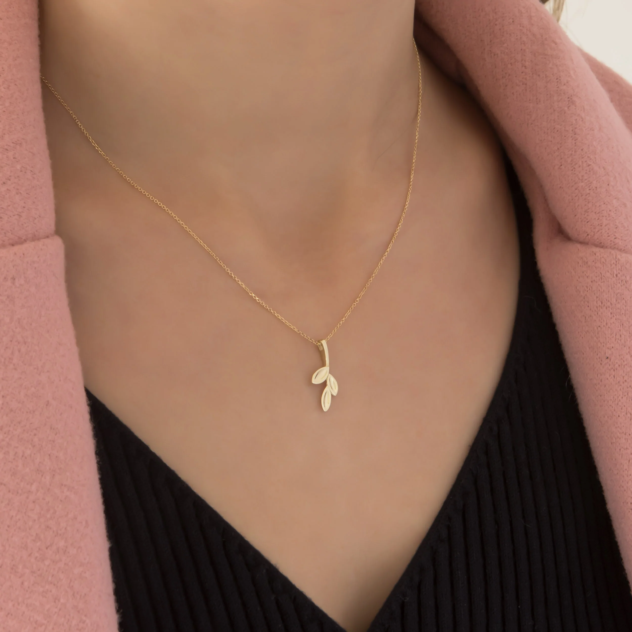Olive Leaf 14k Gold Vermeil Necklace — additional product image 2 from AntEva Crafts
