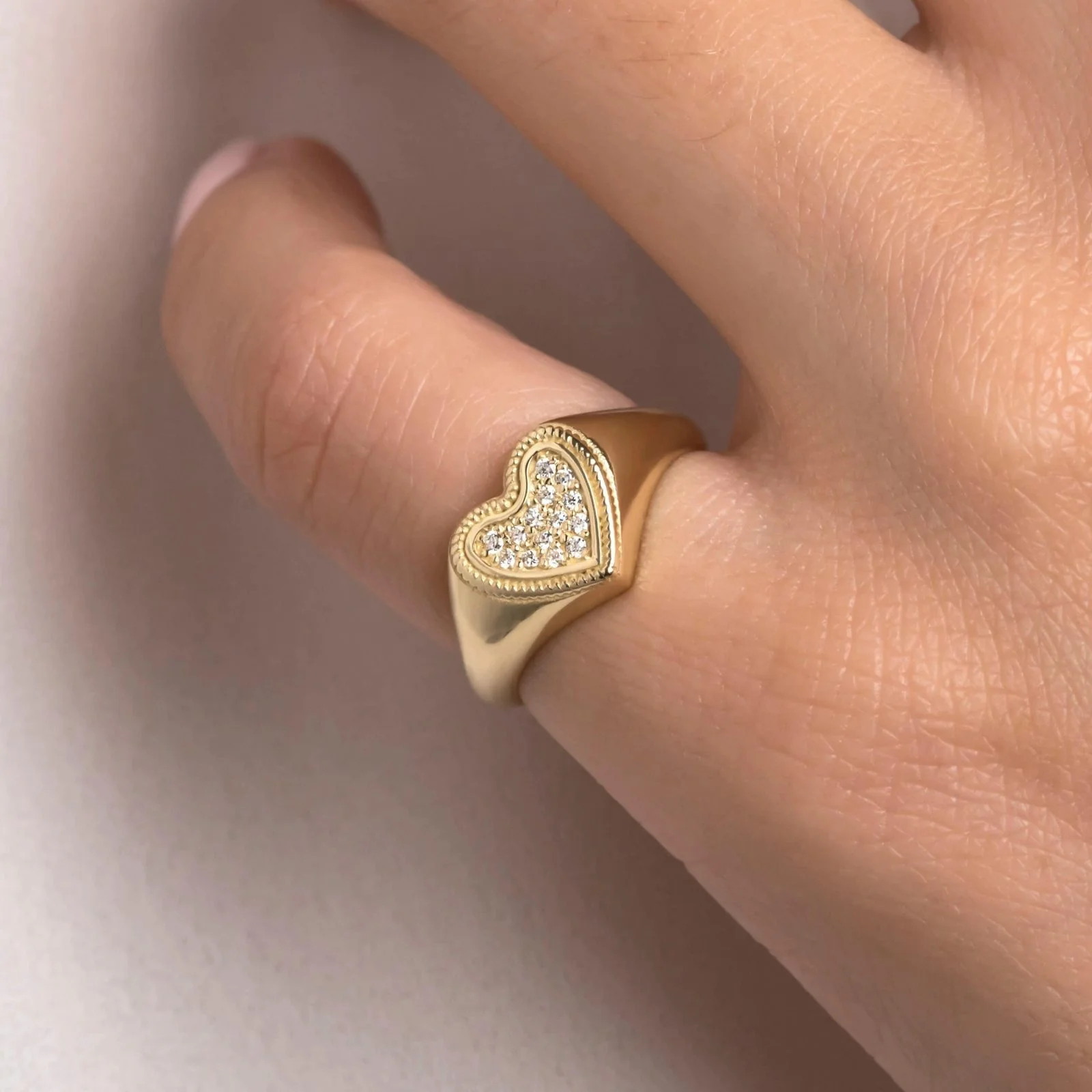 Diamond Heart Signet Ring — additional product image 2 from AntEva Crafts