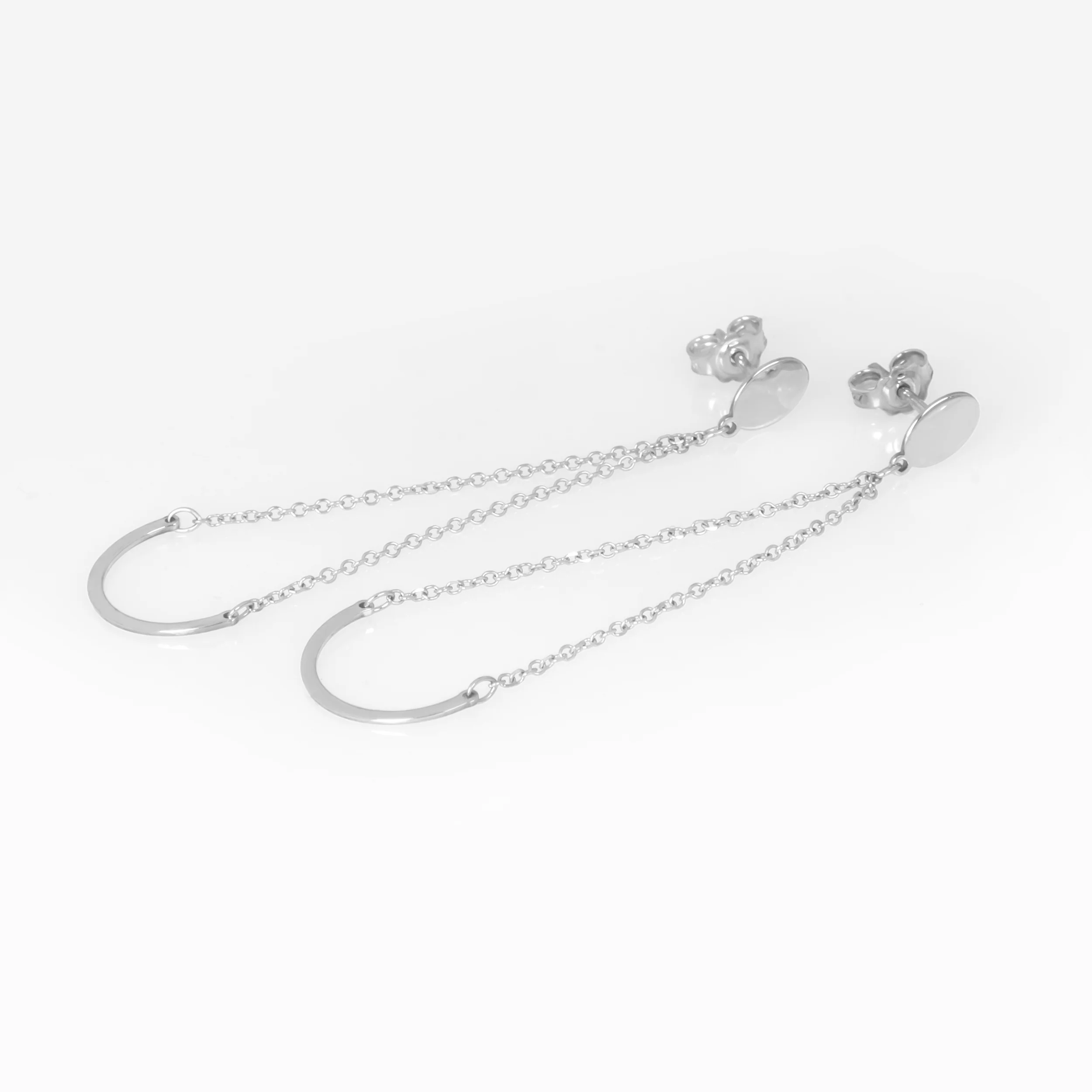 Solid Gold Smile Threader Earrings – Minimalist Crescent Chain Earrings — additional product image 3 from AntEva Crafts