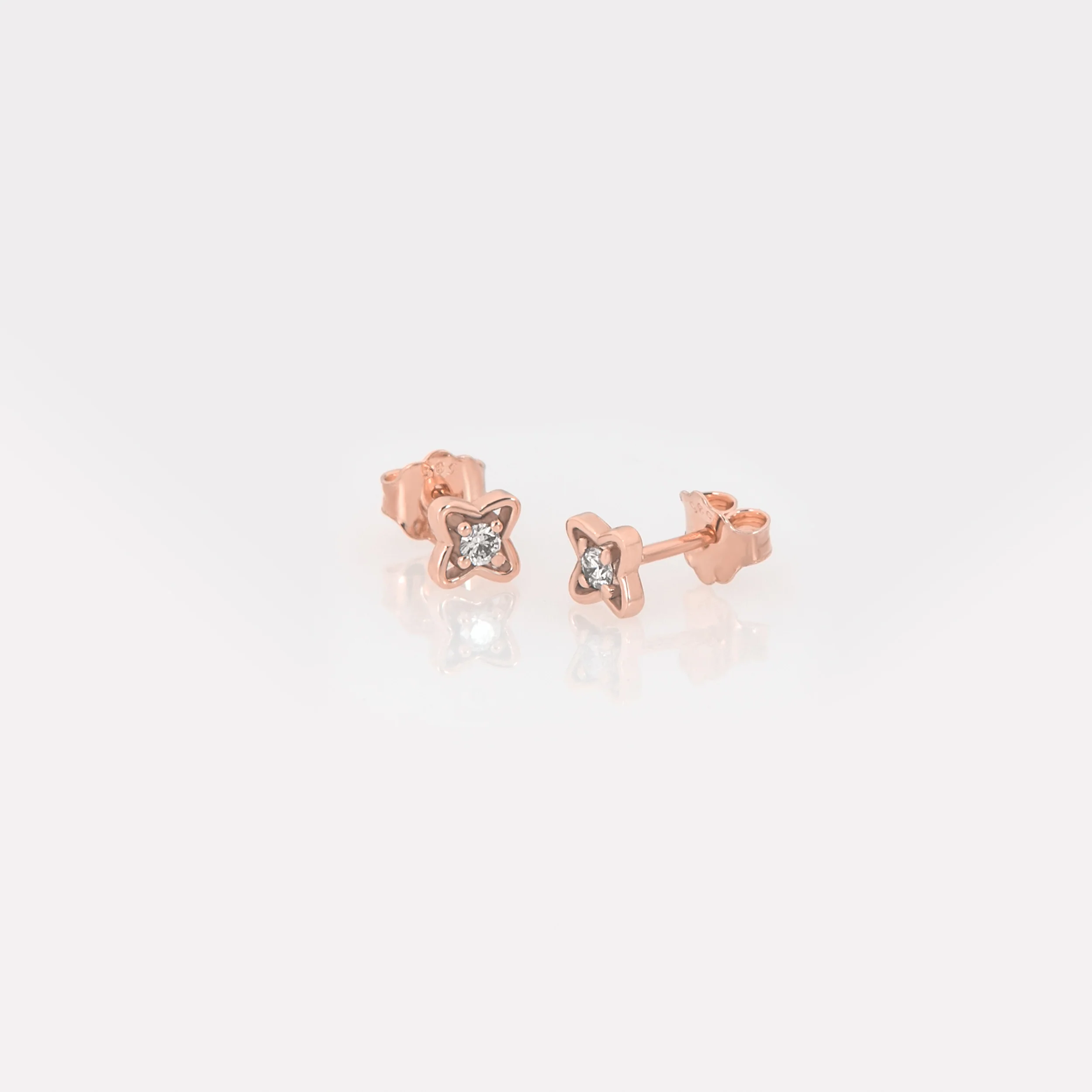 14K Gold Petal Clover Diamond Stud Earrings – Lab-Grown Diamond Floral Studs — additional product image 4 from AntEva Crafts