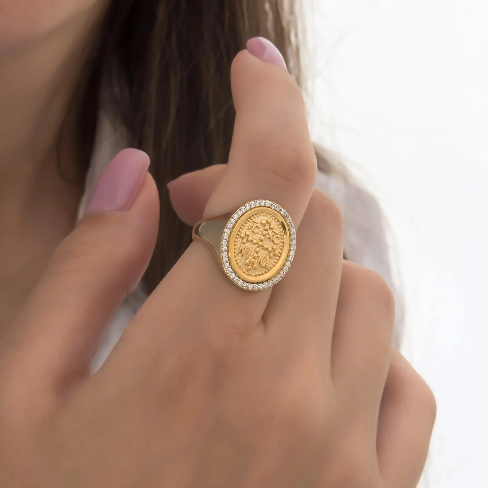Oval Halo Christian Cross Ring — additional product image 2 from AntEva Crafts