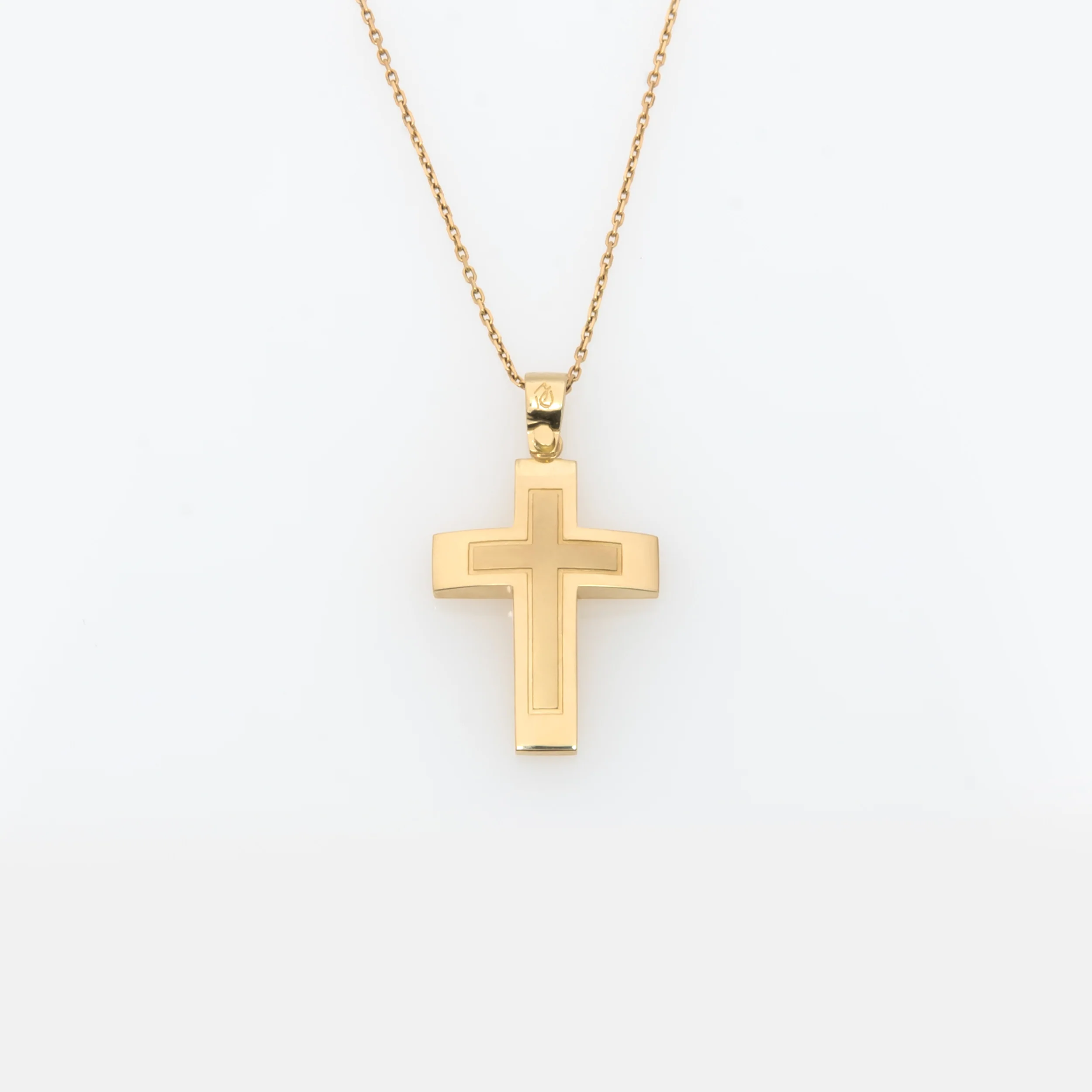 Yellow Gold 14K Curved Cross Pendant Polished & Matte Finish