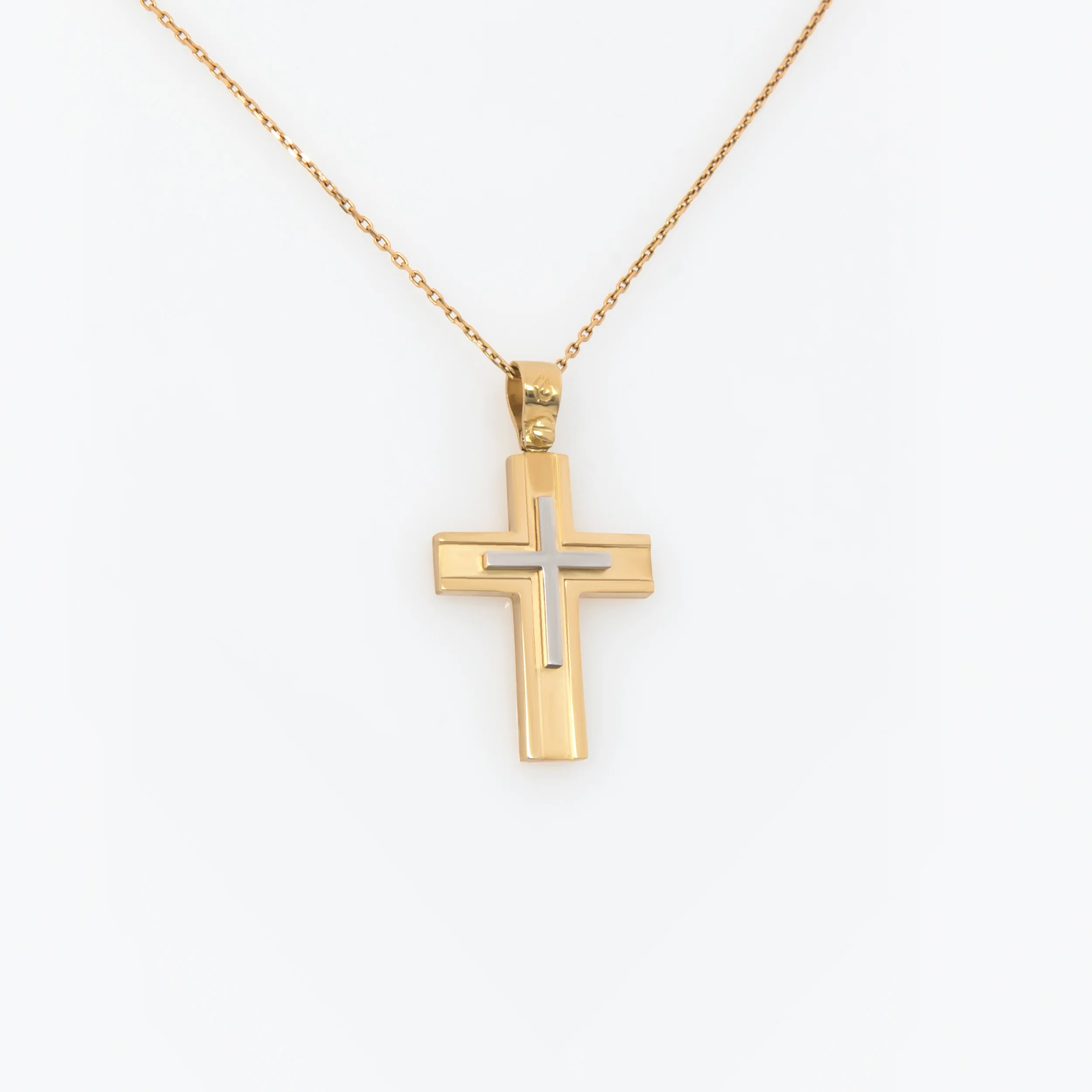 Yellow Gold 14K Flat Two-Tone Cross with White Gold Center – Polished & Matte Finish — additional product image 3 from AntEva Crafts