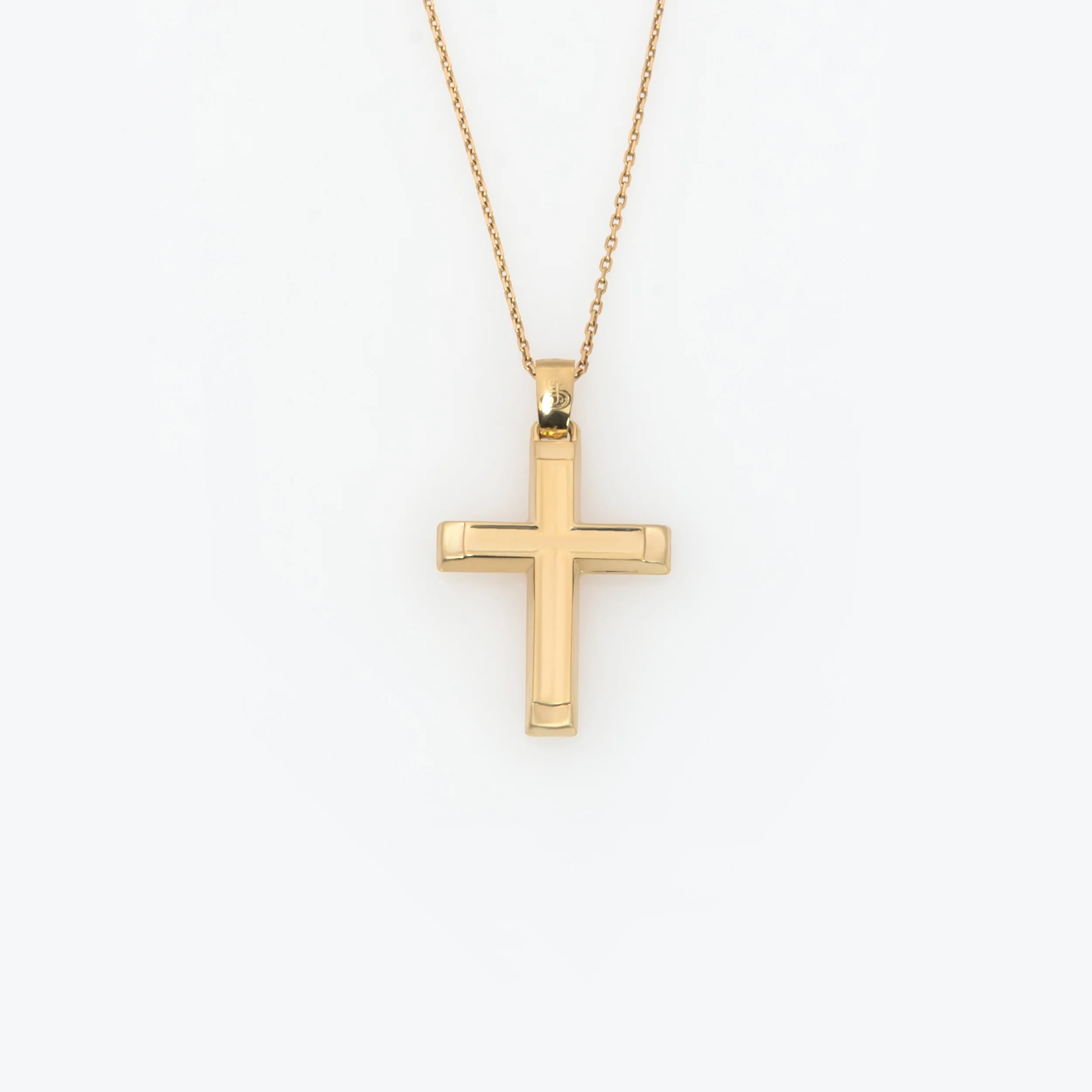 Yellow Gold 9K Double Sided Cross Pendant with Dual Finish & Baptism Engravin