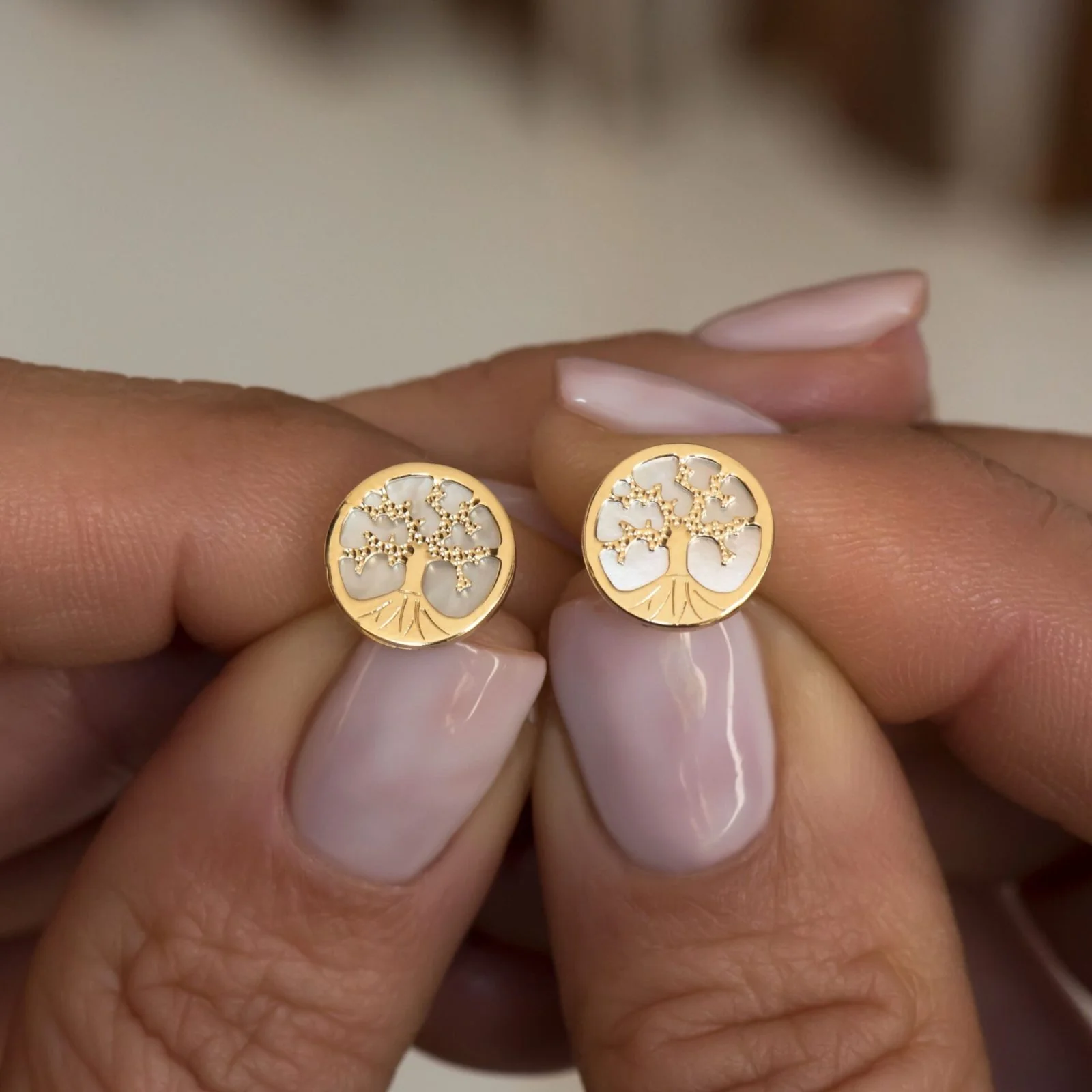 Tree of Life Stud Gold Earrings — additional product image 5 from AntEva Crafts