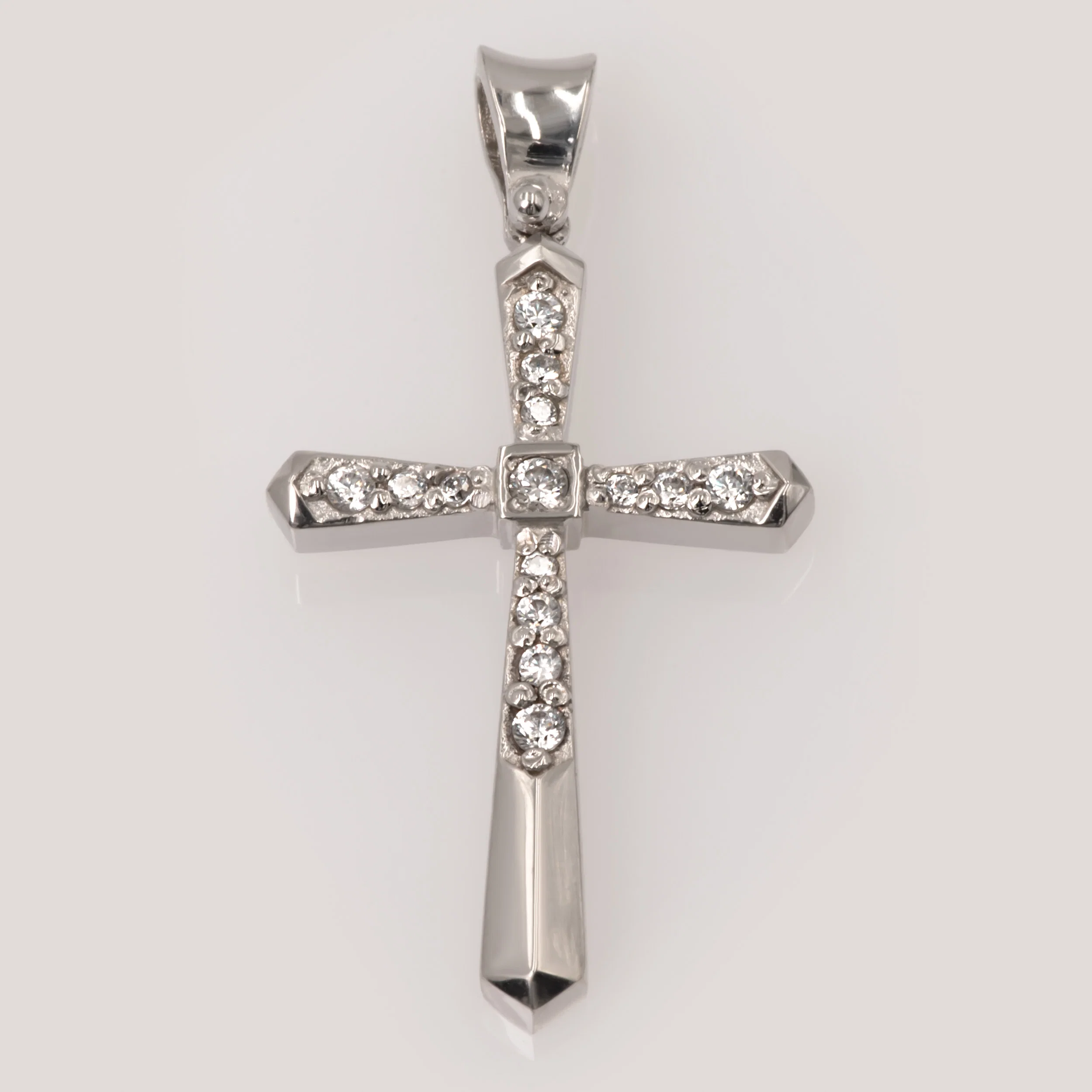 14K White Gold Cross Pendant with White CZ Stones — additional product image 3 from AntEva Crafts