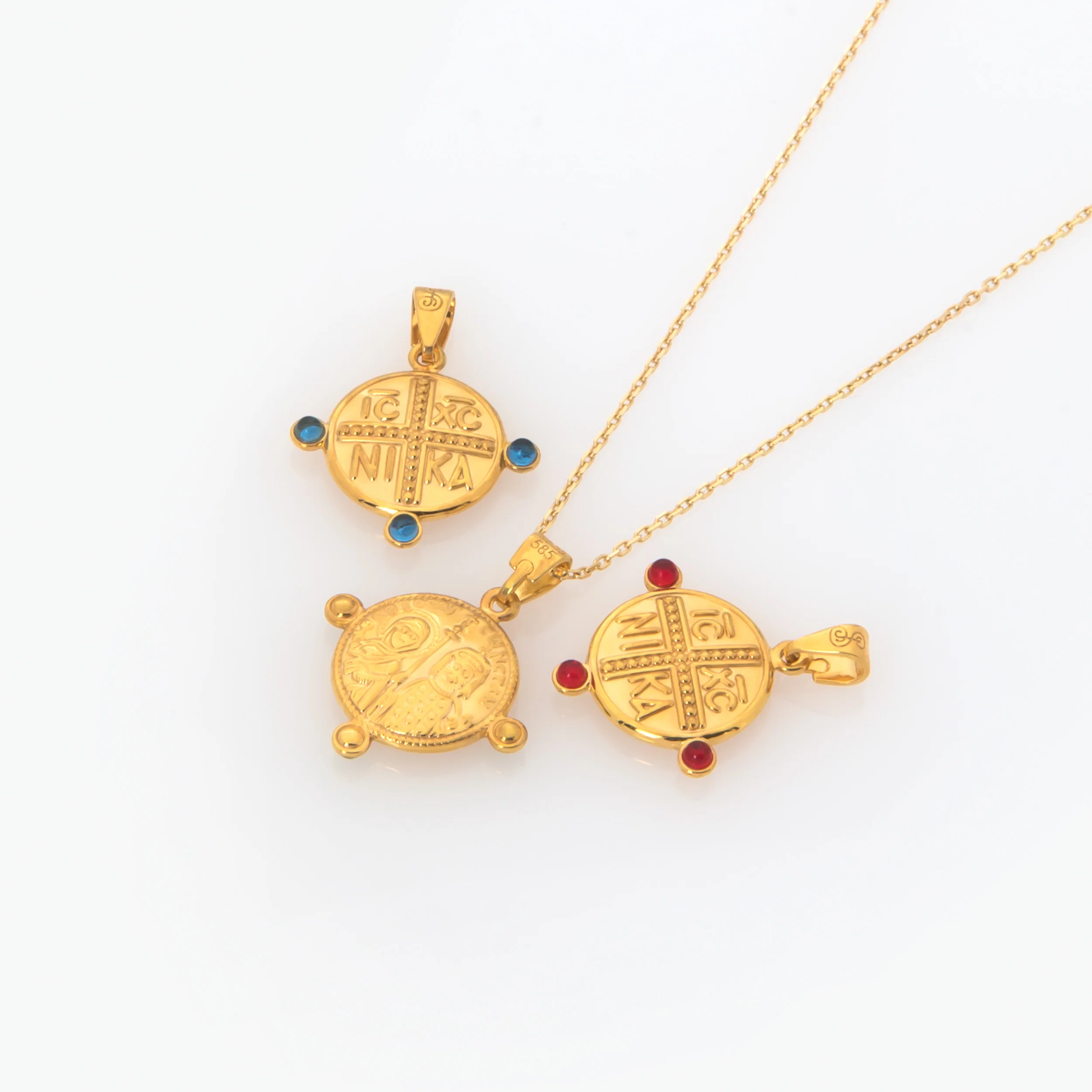 Christian Coin Double Sided Necklace with 3 colored CZ — additional product image 5 from AntEva Crafts
