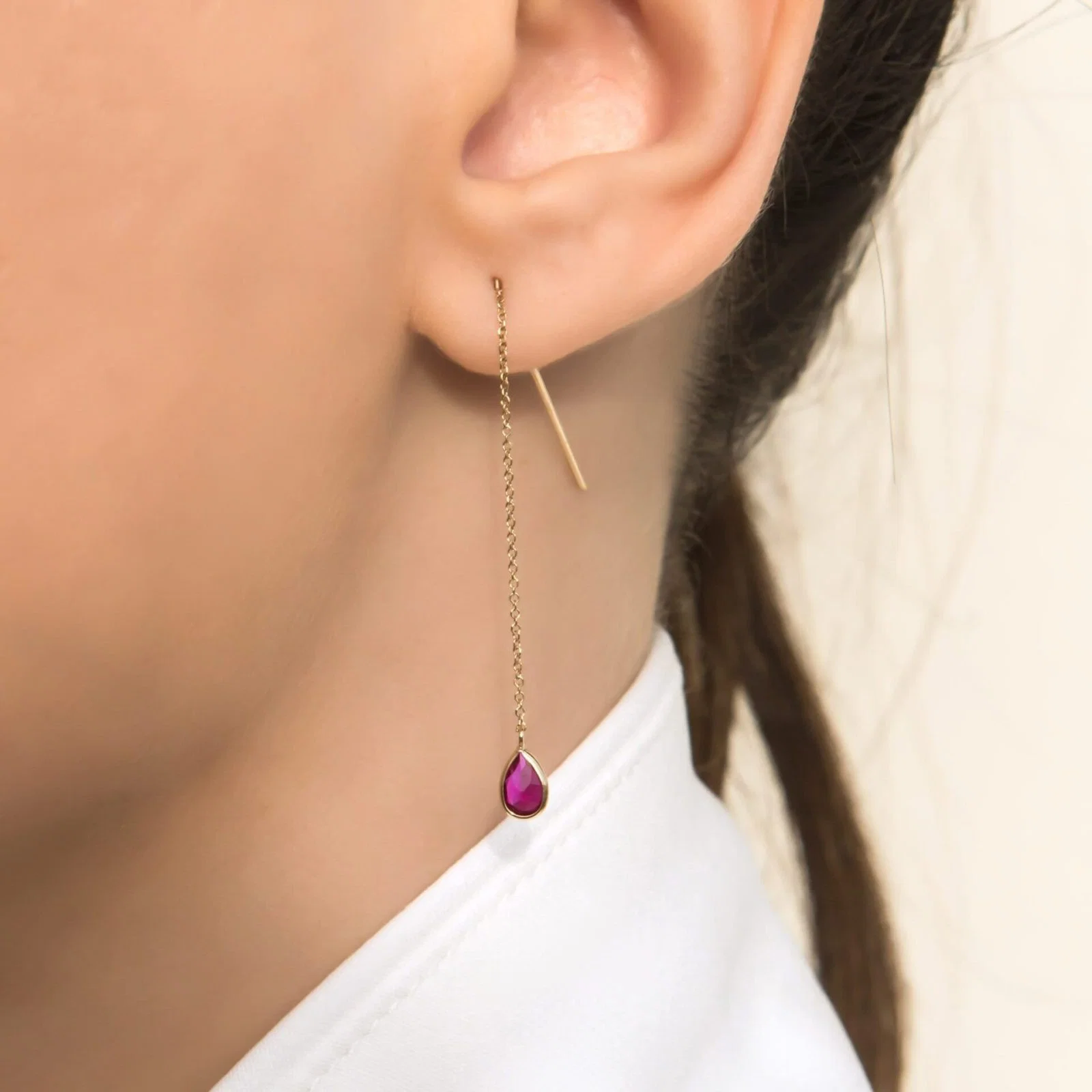 Chain Hanging Bar Earrings with Coloured CZ — additional product image 7 from AntEva Crafts