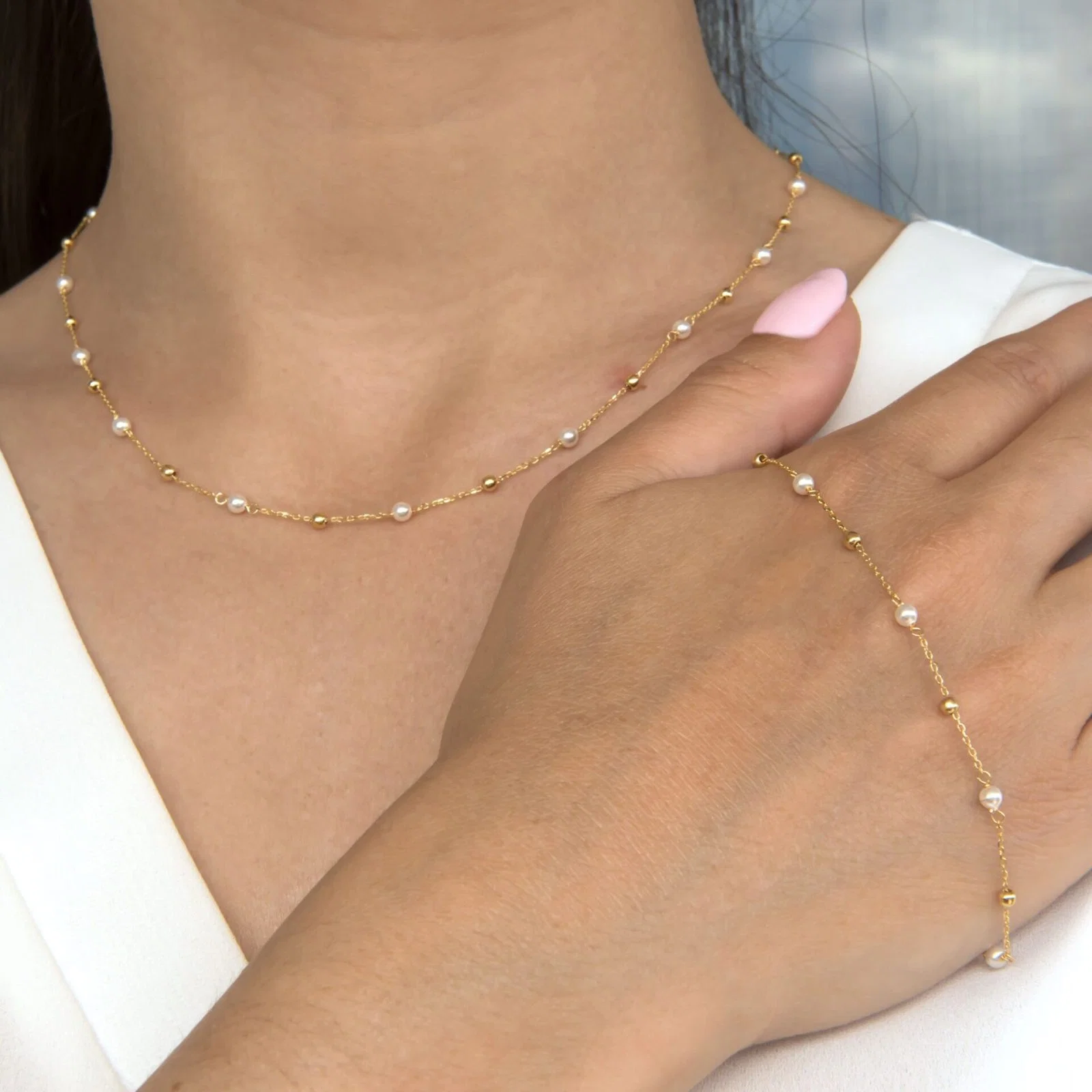 Gold Ball Pearl Beaded Set — additional product image 3 from AntEva Crafts