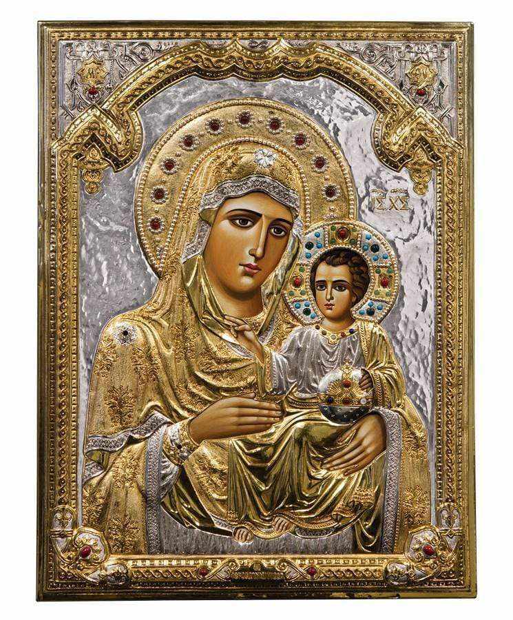 Virgin Mary Jerusalem - Silver image in wood, locally gilded - Mount Athos — additional product image 6 from Christianity Art