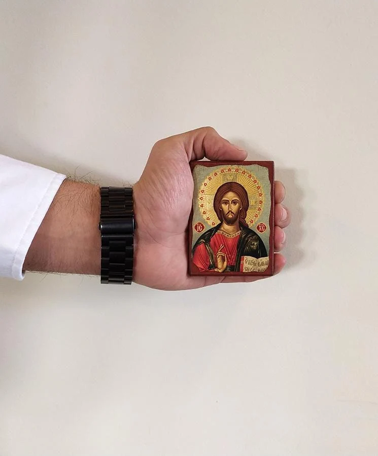 Jesus Christ Kazan - Wooden aged image on canvas with golden background - Mount Athos — additional product image 4 from Christianity Art