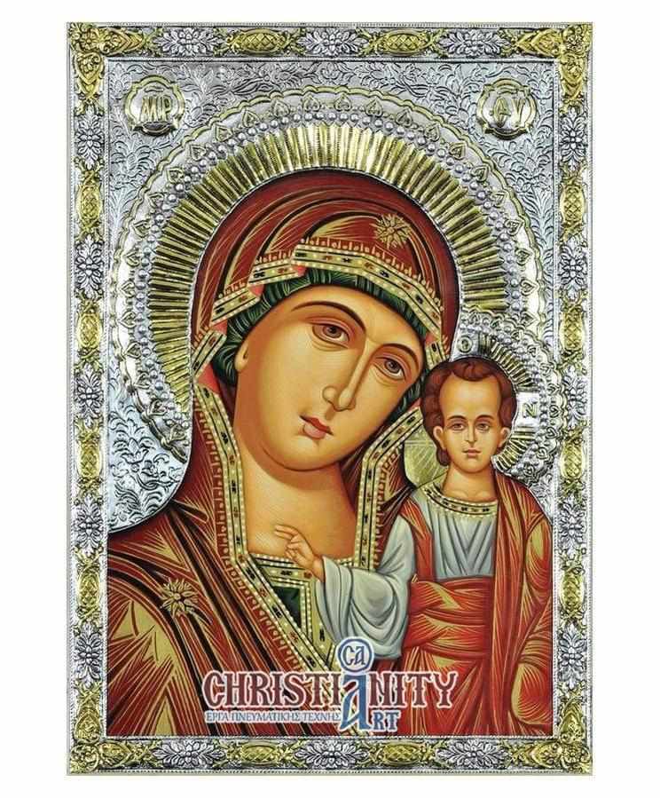 Our Lady of Kazan - Silver image in wood, locally gilded - Mount Athos — additional product image 4 from Christianity Art