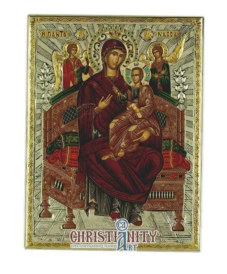 Virgin Mary Pantanassa - Silver image in wood, locally gold plated - Mount Athos — additional product image 4 from Christianity Art