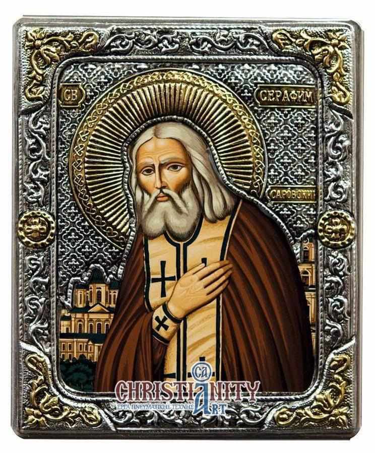 Saint Seraphim of Suraf - Silver image in wood, locally gilded - Mount Athos