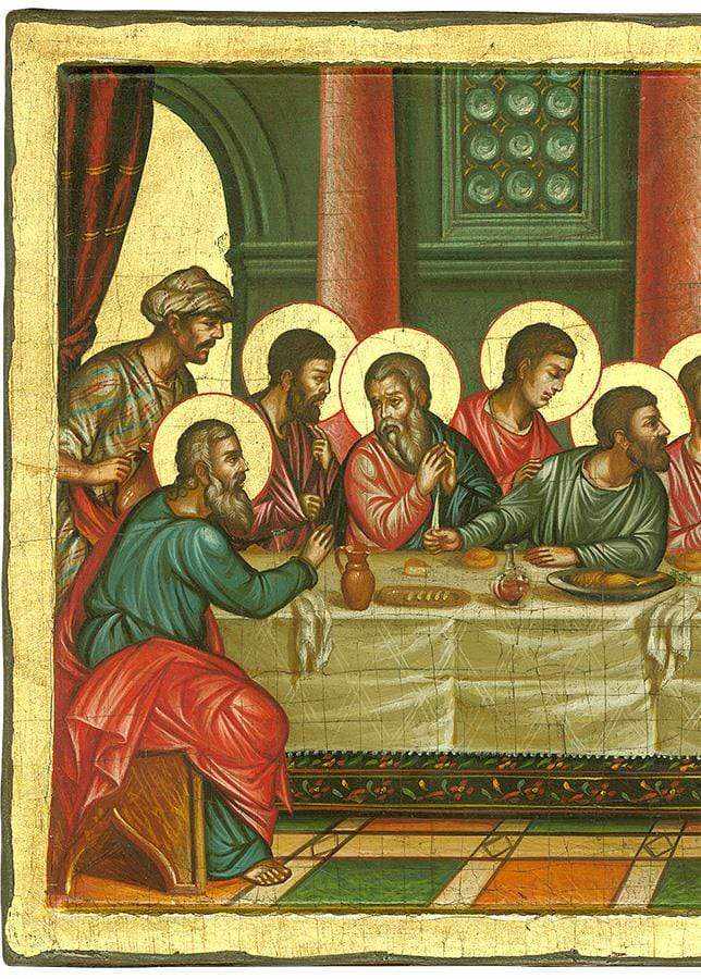 The Last Supper - 100% handmade wooden picture on canvas with gold background - Mount Athos — additional product image 4 from Christianity Art