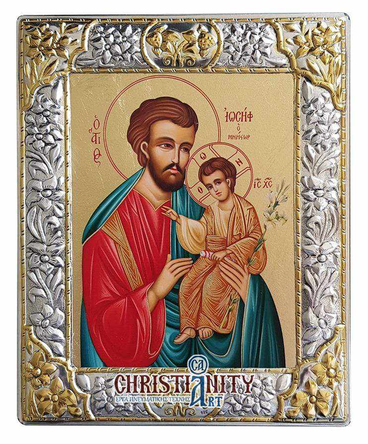Saint Joseph - Silver icon on wood, locally gilded - Mount Athos — additional product image 2 from Christianity Art