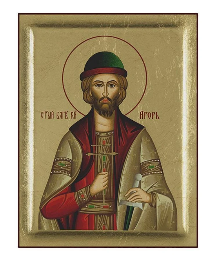Saint Igor - Excavated wooden image on canvas with gold background - Mount Athos — additional product image 6 from Christianity Art