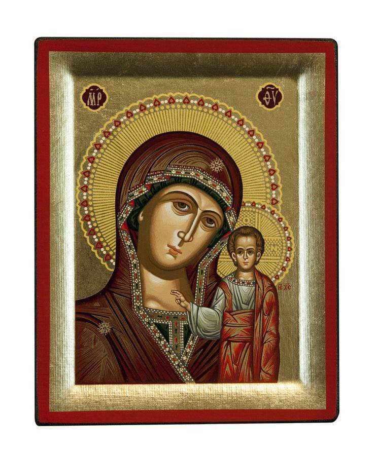 Our Lady of Kazan - Engraved wooden image on canvas with golden background - Mount Athos — additional product image 7 from Christianity Art