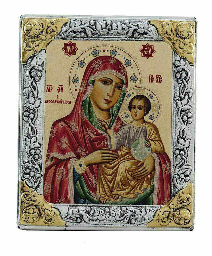 Virgin Mary Jerusalem - Silver image in wood, locally gilded - Mount Athos — additional product image 6 from Christianity Art