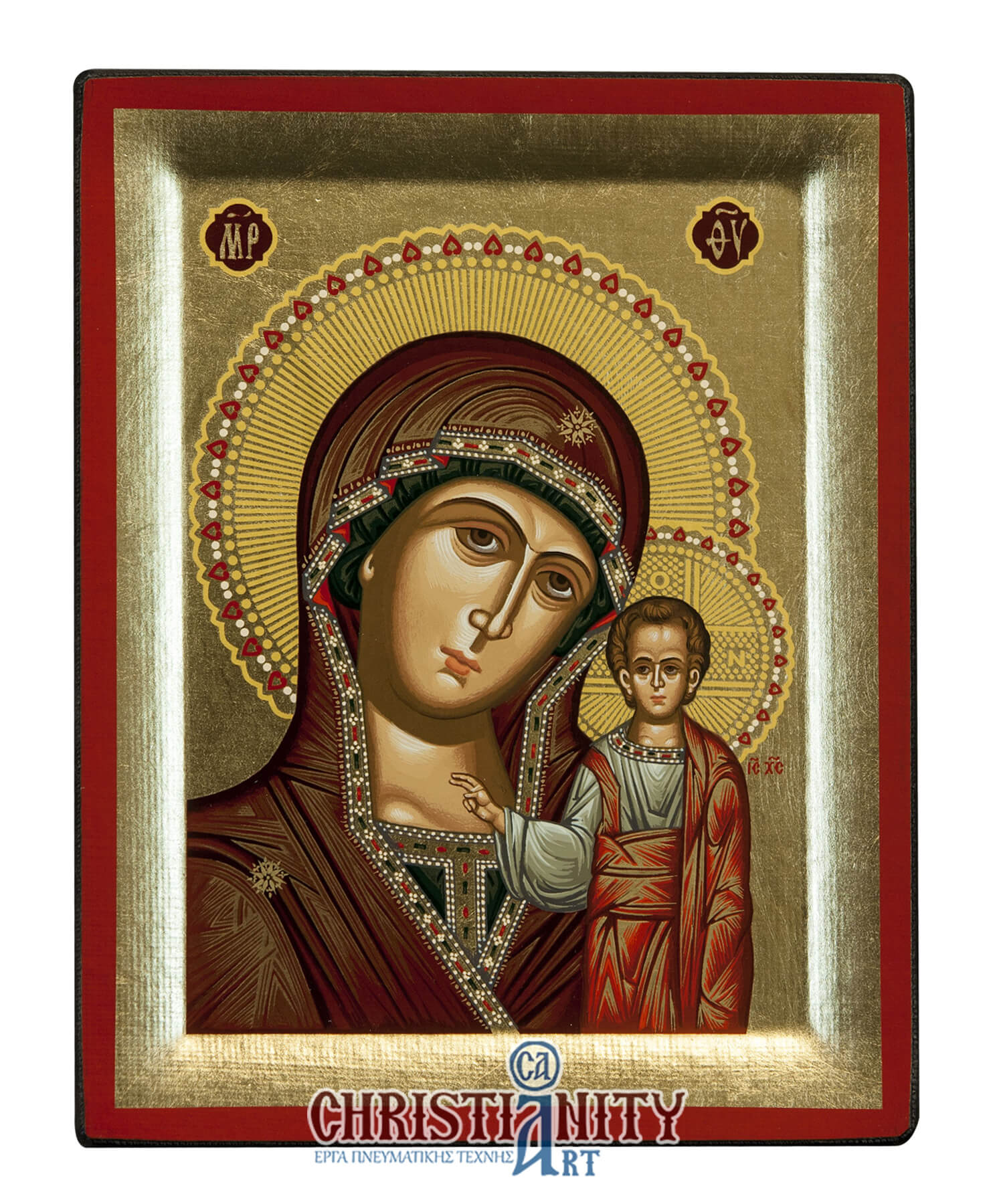 Our Lady of Kazan - Engraved wooden image on canvas with golden background - 2
