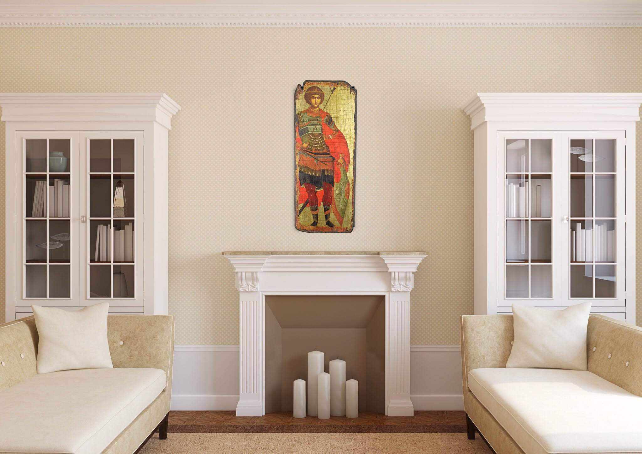 Saint George - Aged wooden image on canvas with gold background - Mount Athos — additional product image 5 from Christianity Art