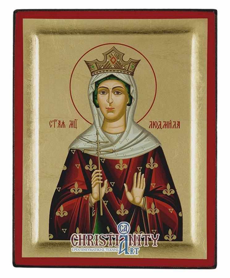 Saint Ludmila - Carved wooden image on canvas with gold background - Mount Athos — additional product image 2 from Christianity Art