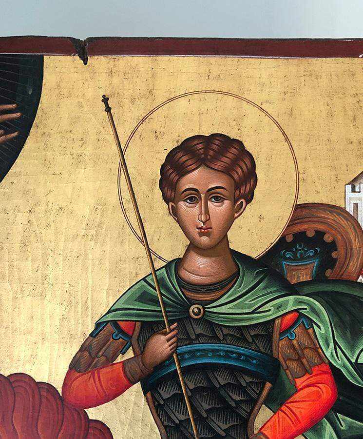 Saint Demetrius - 100% handmade wooden picture on canvas with gold background - Mount Athos — additional product image 4 from Christianity Art