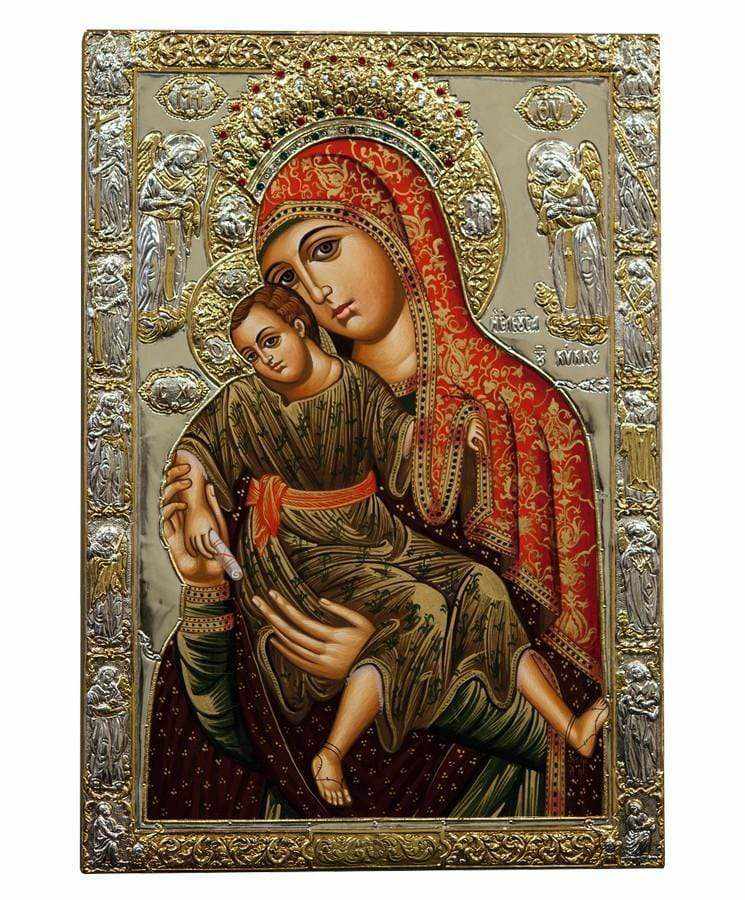 Virgin Mary Theotokos Elousa - Silver image on wood, locally gilded - Mount Athos — additional product image 7 from Christianity Art
