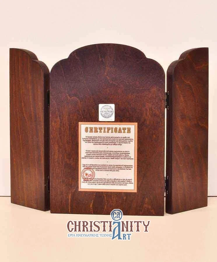 Virgin Mary Rodas - Old wooden icon triptych with silver halo locally gilded - Mount Athos — additional product image 2 from Christianity Art