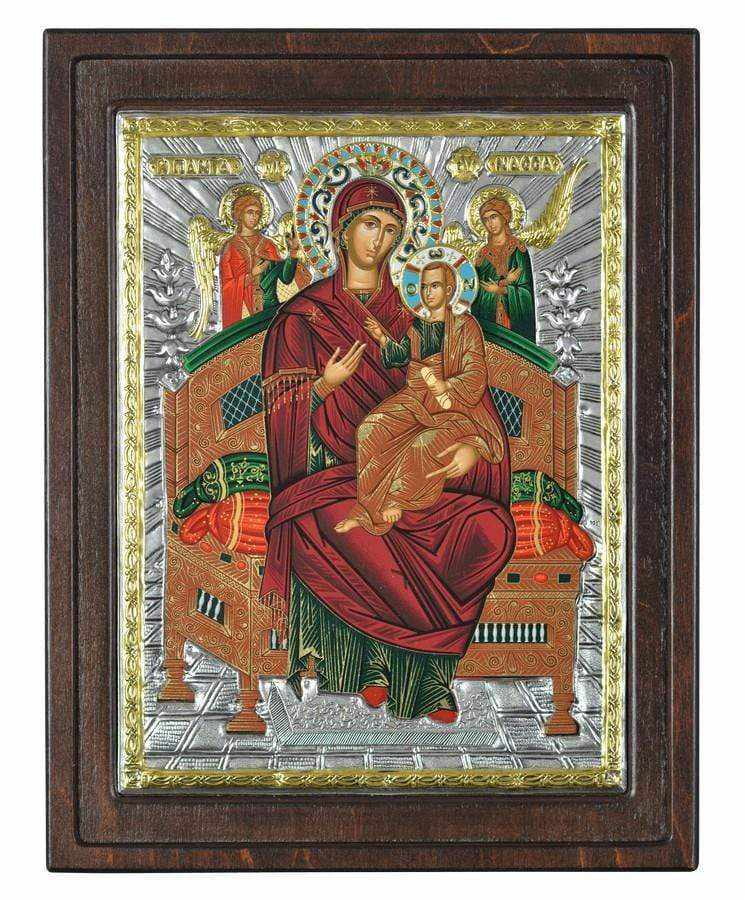 Virgin Mary Pantanassa - Silver image in wood, locally gold plated - Mount Athos — additional product image 6 from Christianity Art