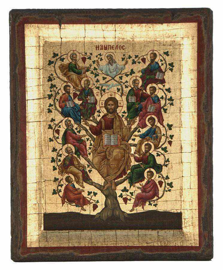 Vineyard - Engraved wooden aged image on canvas with golden background - Mount Athos — additional product image 5 from Christianity Art