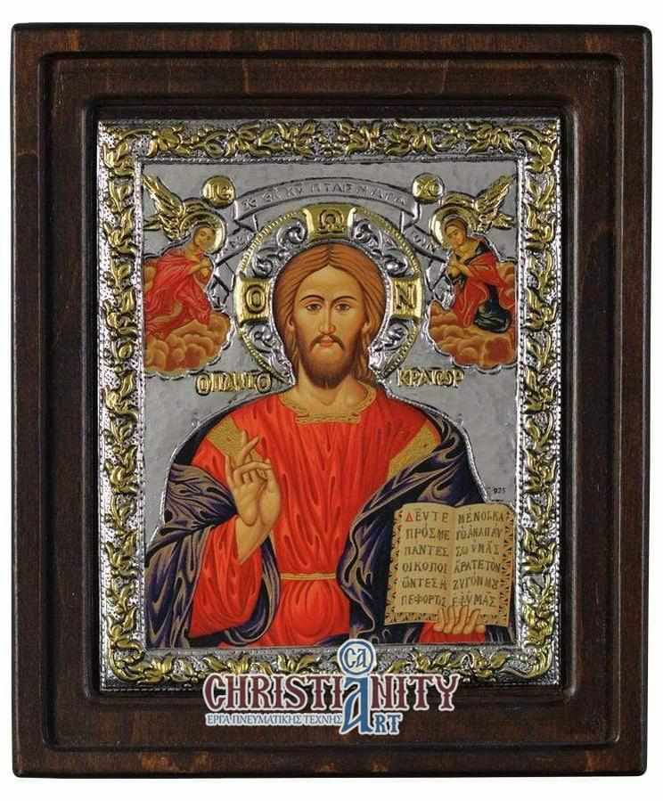 Christ Almighty - Silver image on wood, locally gilded - Mount Athos