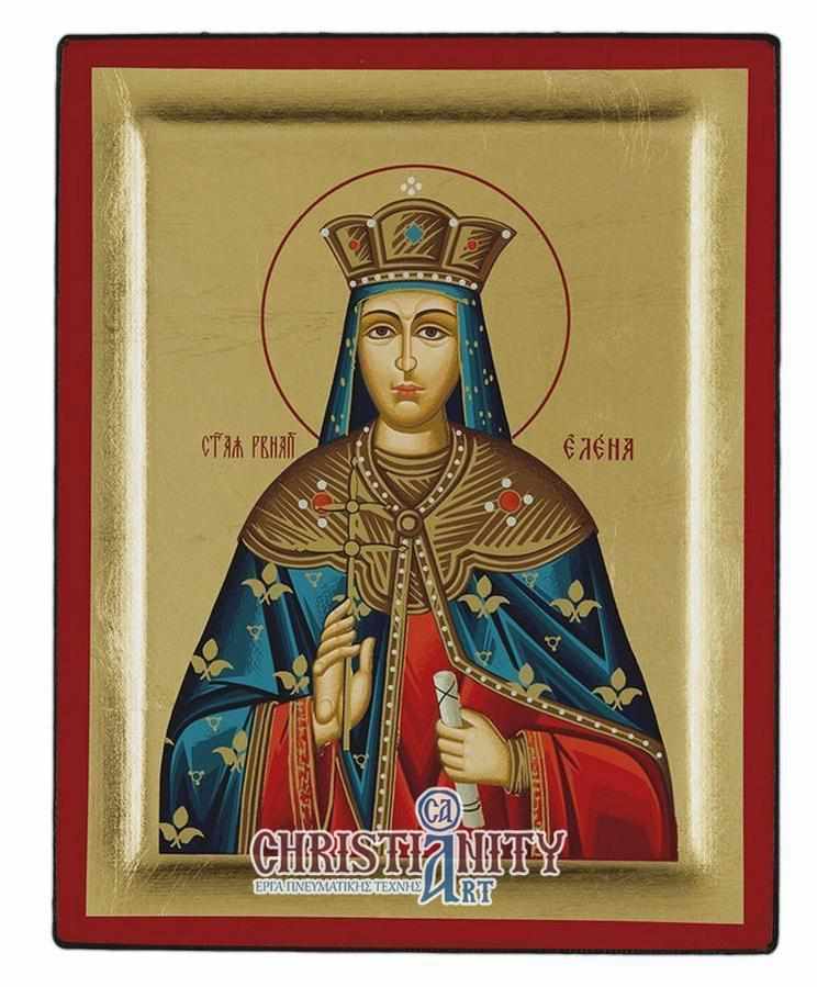 Saint Helena - Excavated wooden image on canvas with gold background - Mount Athos — additional product image 2 from Christianity Art