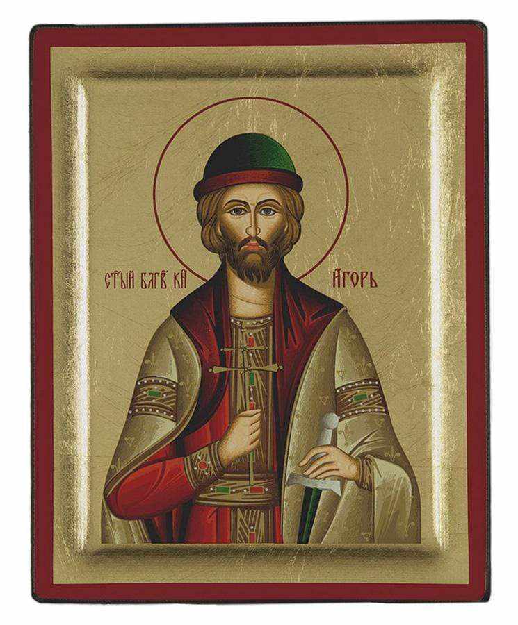 Saint Igor - Excavated wooden image on canvas with gold background - Mount Athos — additional product image 7 from Christianity Art