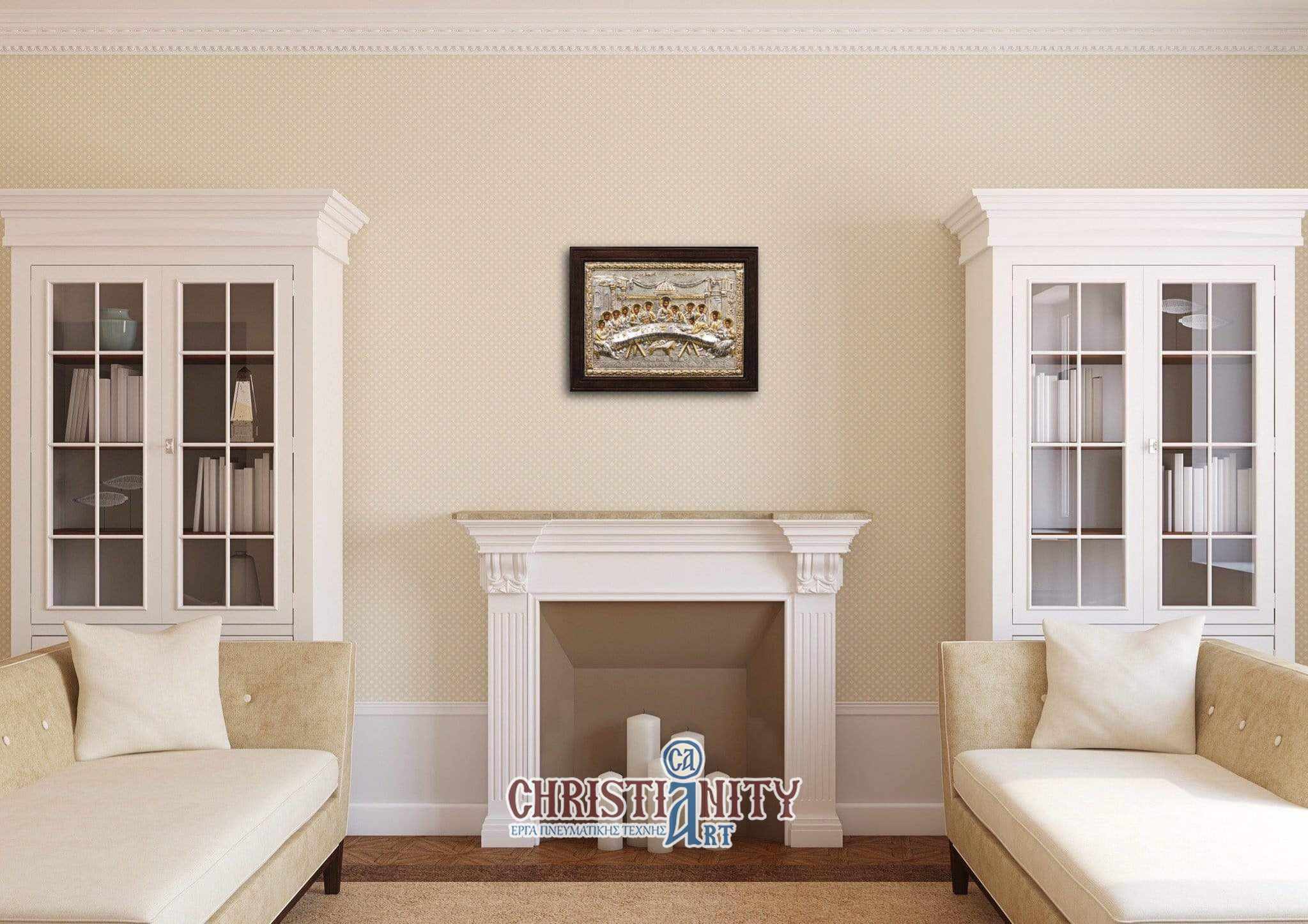 The Secret Dinner - Silver image on wood, locally gilded - Mount Athos — additional product image 2 from Christianity Art