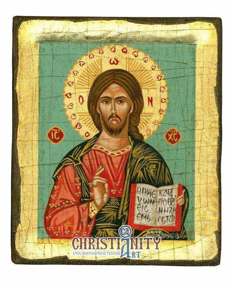 Jesus Christ Kazan - Handmade icon of hagiography on aged wood - Mount Athos