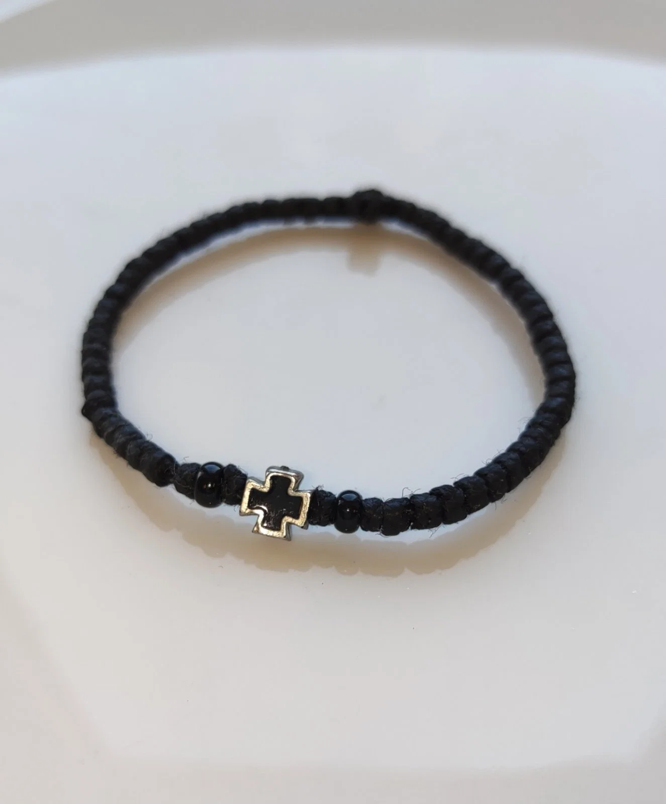 Athonite Waxed Prayer Rope Bracelet with Metal Cross & Beads – 4 Colour Options — additional product image 2 from Christianity Art