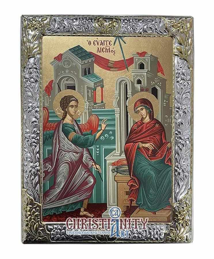The Annunciation of the Virgin - Silver image on wood, locally gilded - Mount Athos — additional product image 2 from Christianity Art